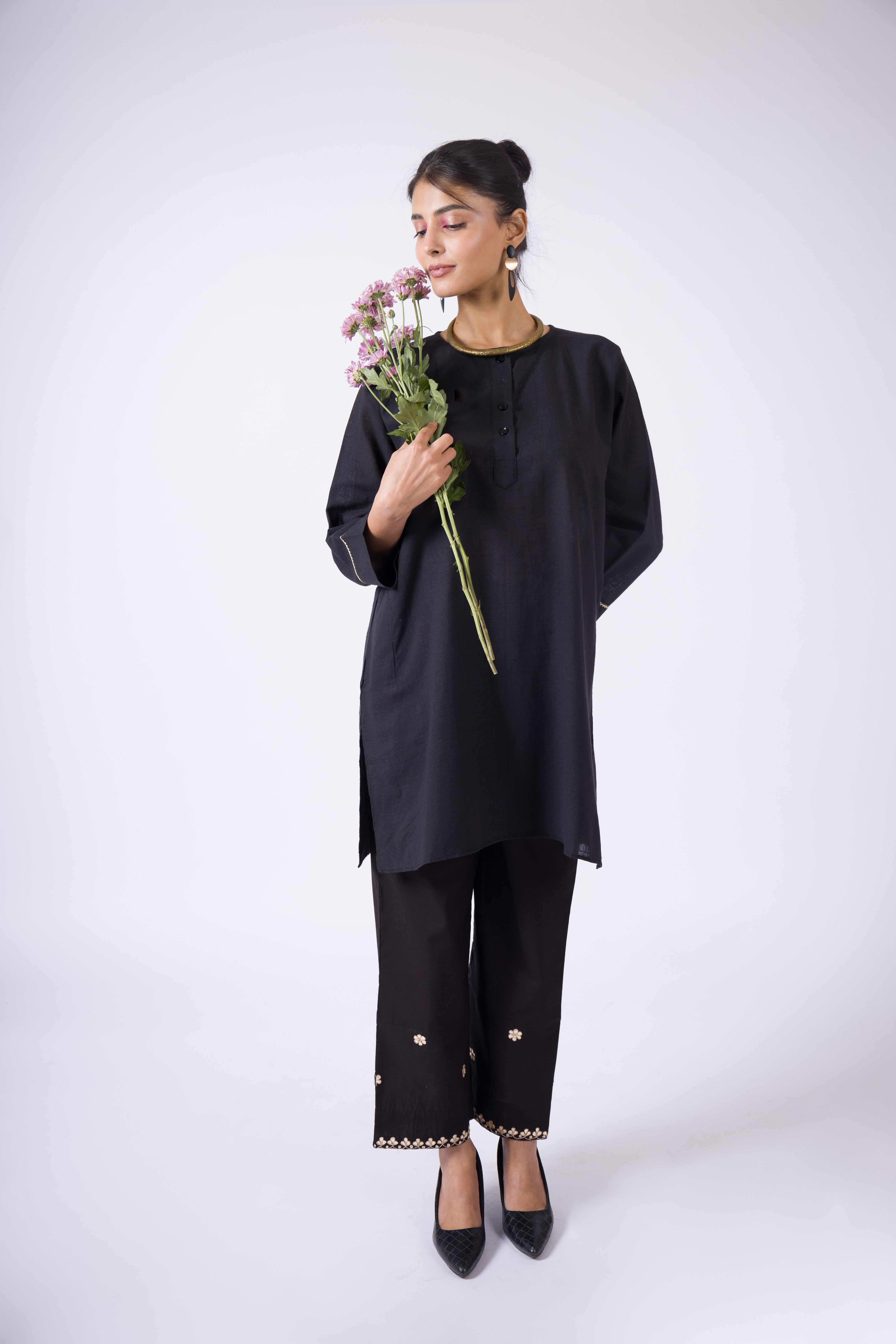 ''Dholpur'' Gota patti Black Cotton Pants