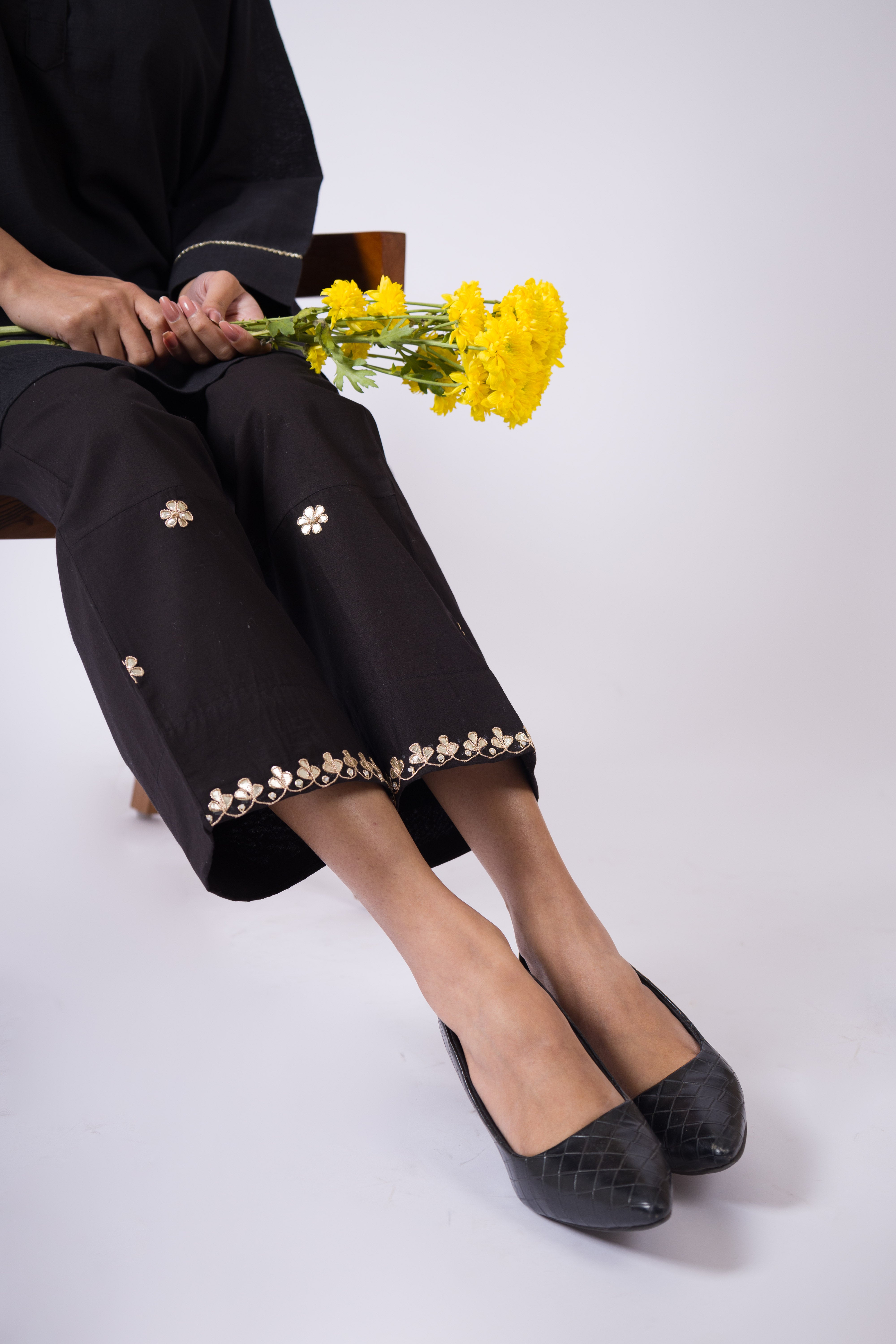 ''Dholpur'' Gota patti Black Cotton Pants