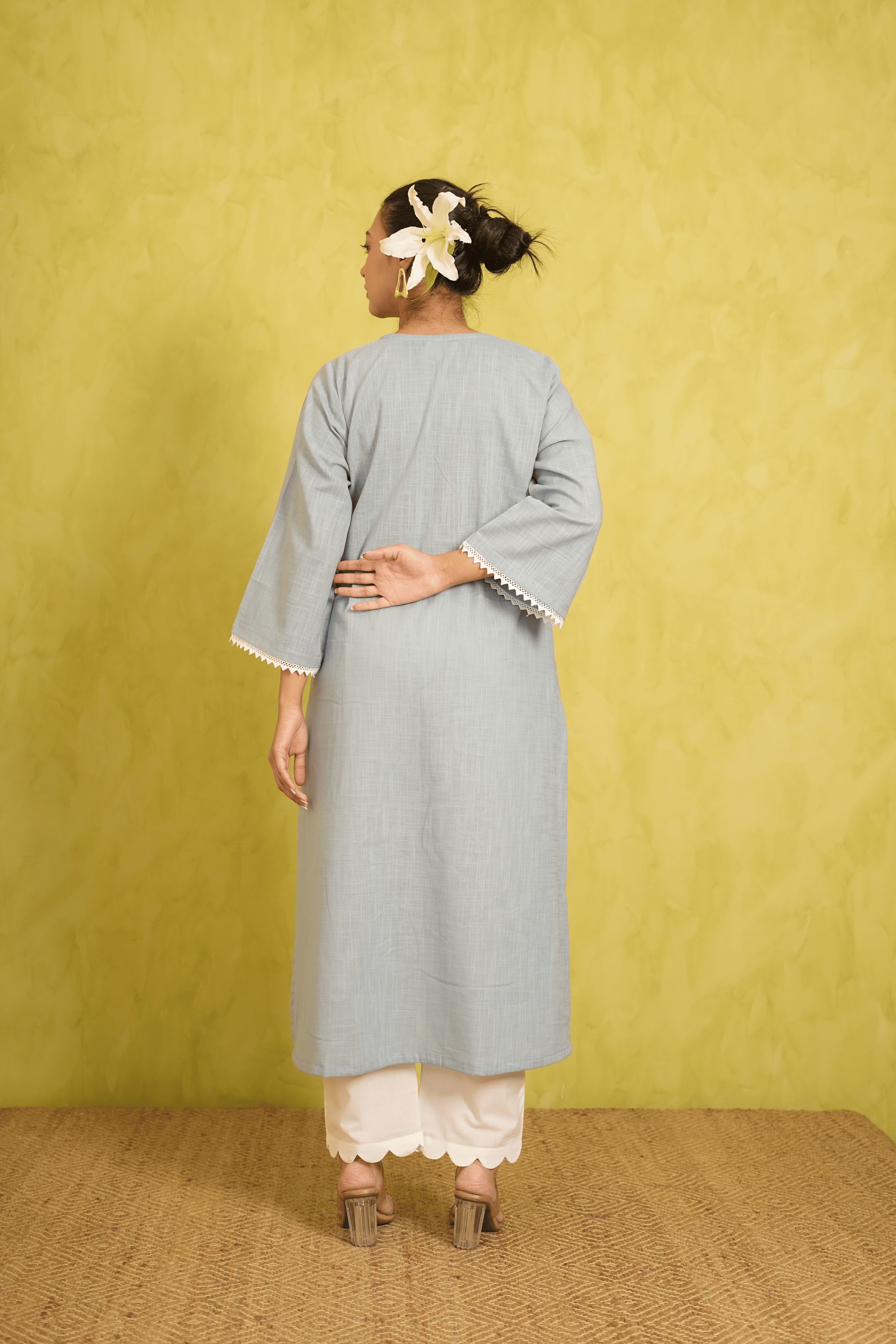 Ash Blue Cotton Slub Kurta