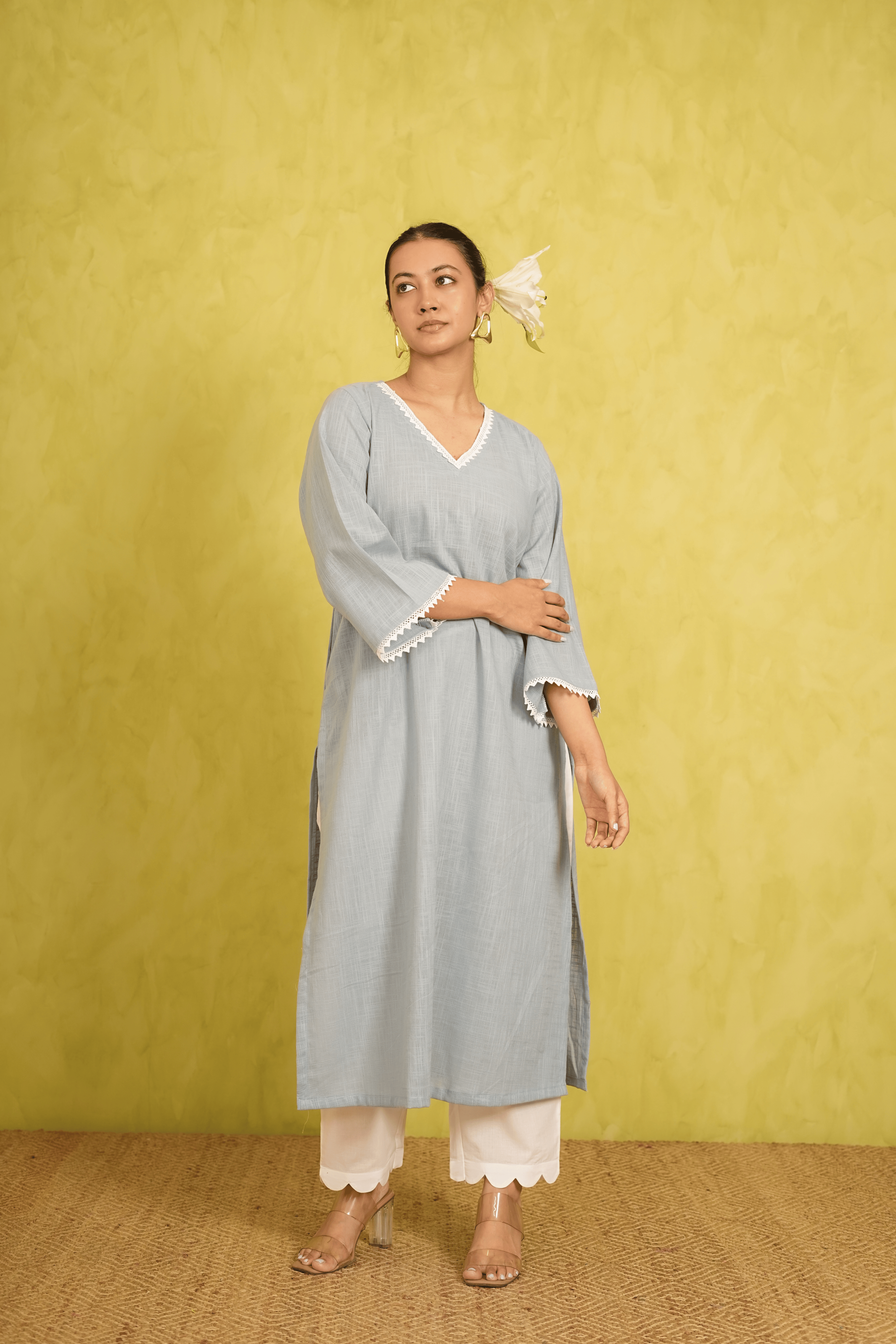 Ash Blue Cotton Slub Kurta