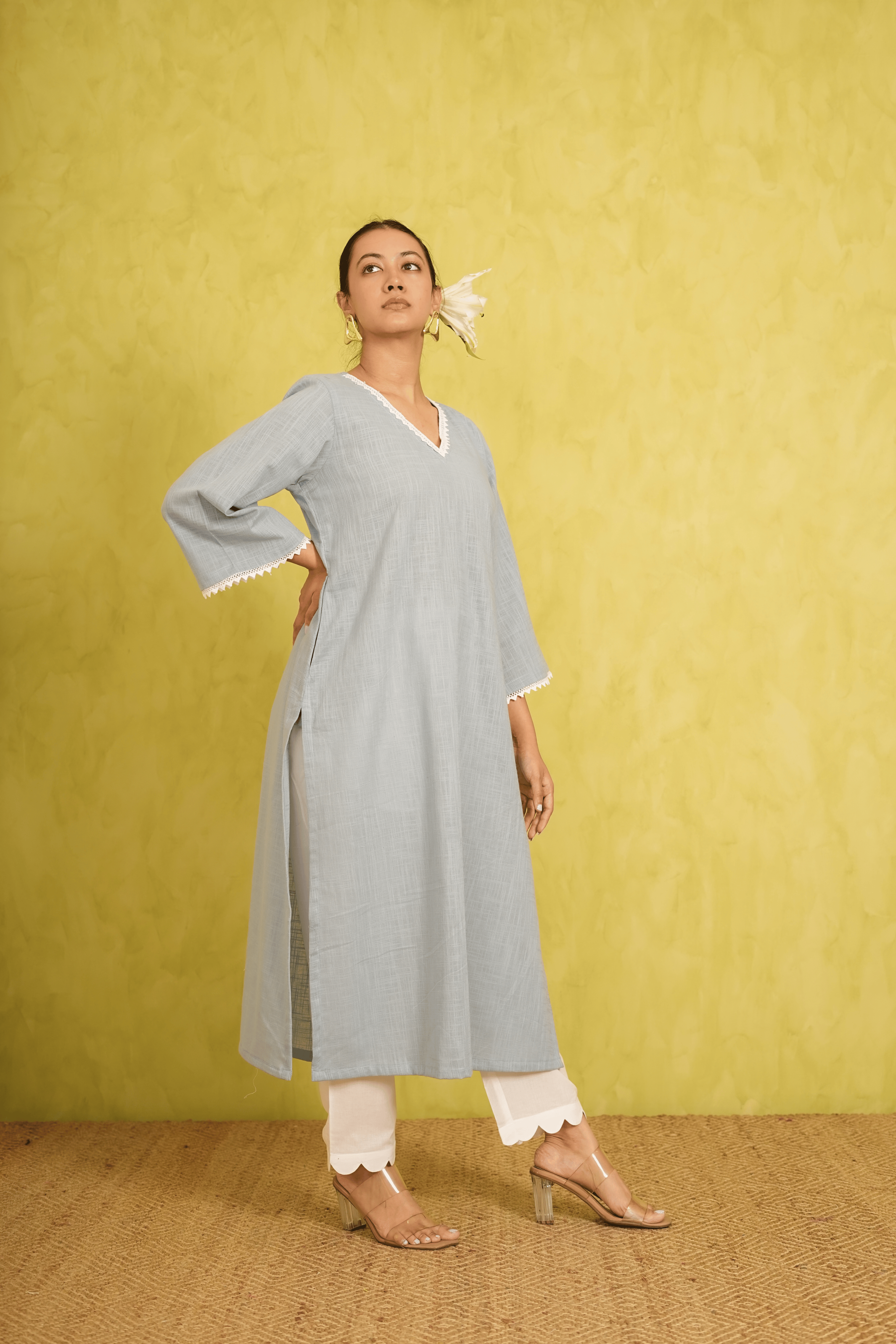 Ash Blue Cotton Slub Kurta