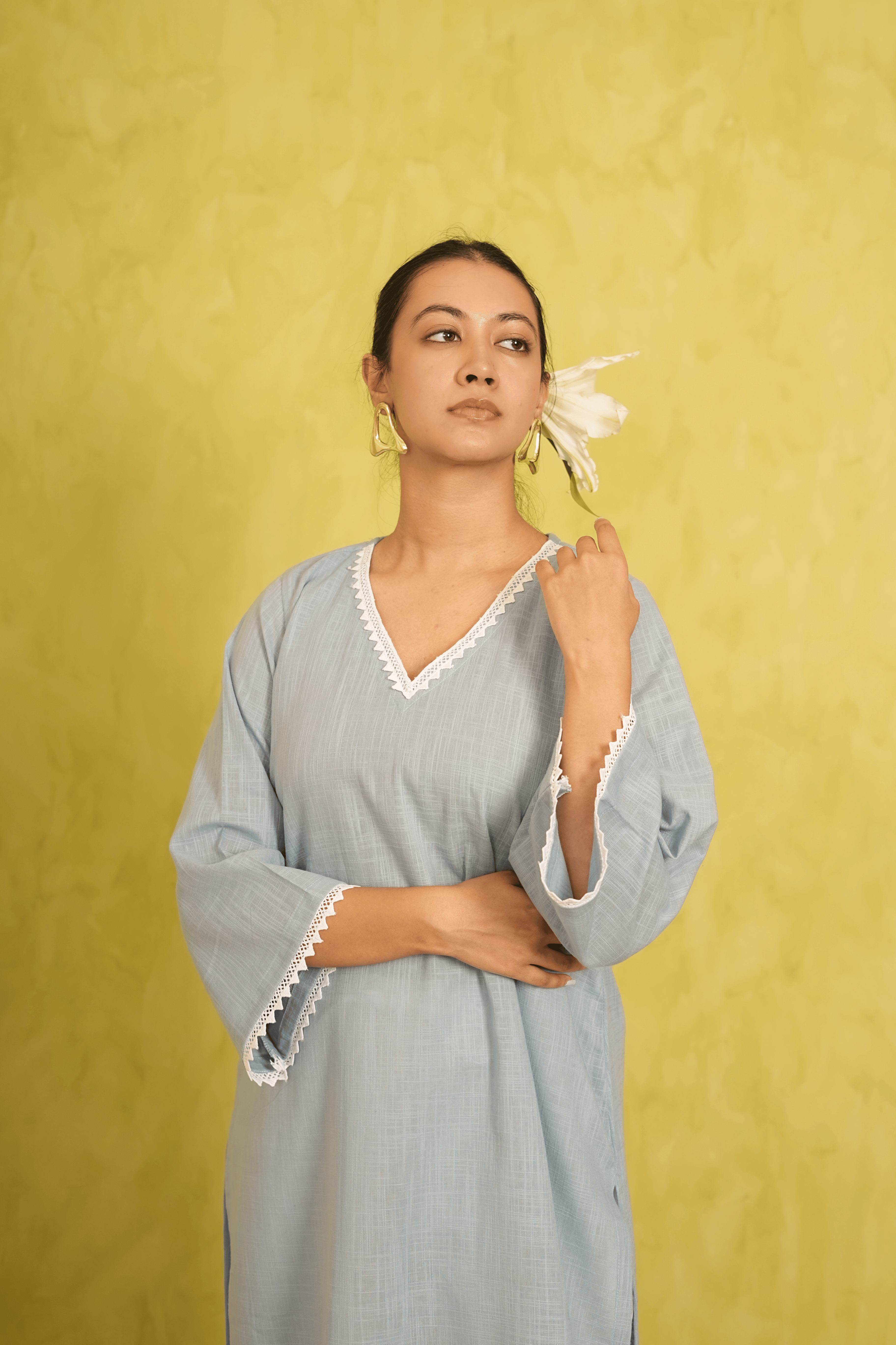 Ash Blue Cotton Slub Kurta