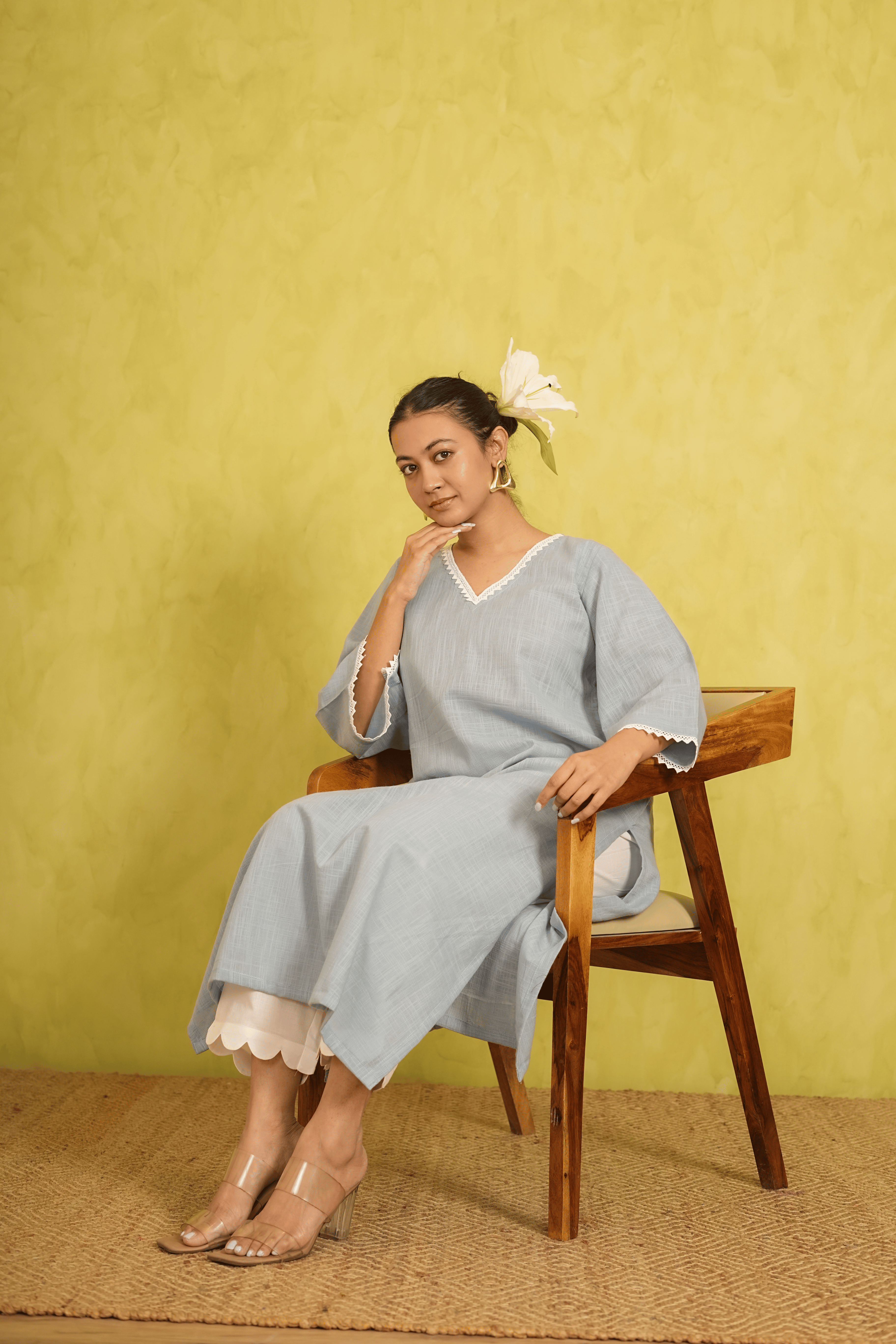 Ash Blue Cotton Slub Kurta