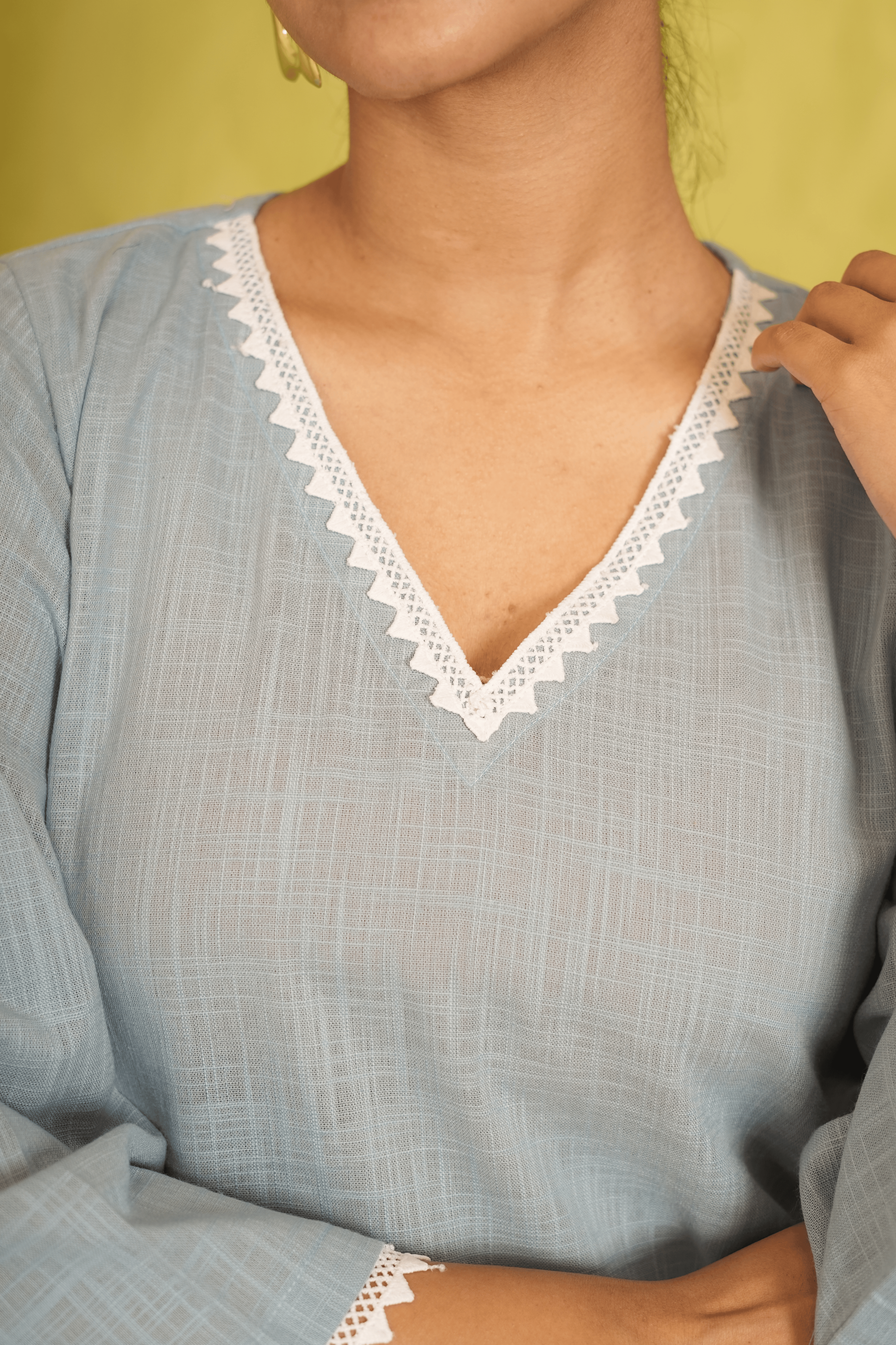 Ash Blue Cotton Slub Kurta