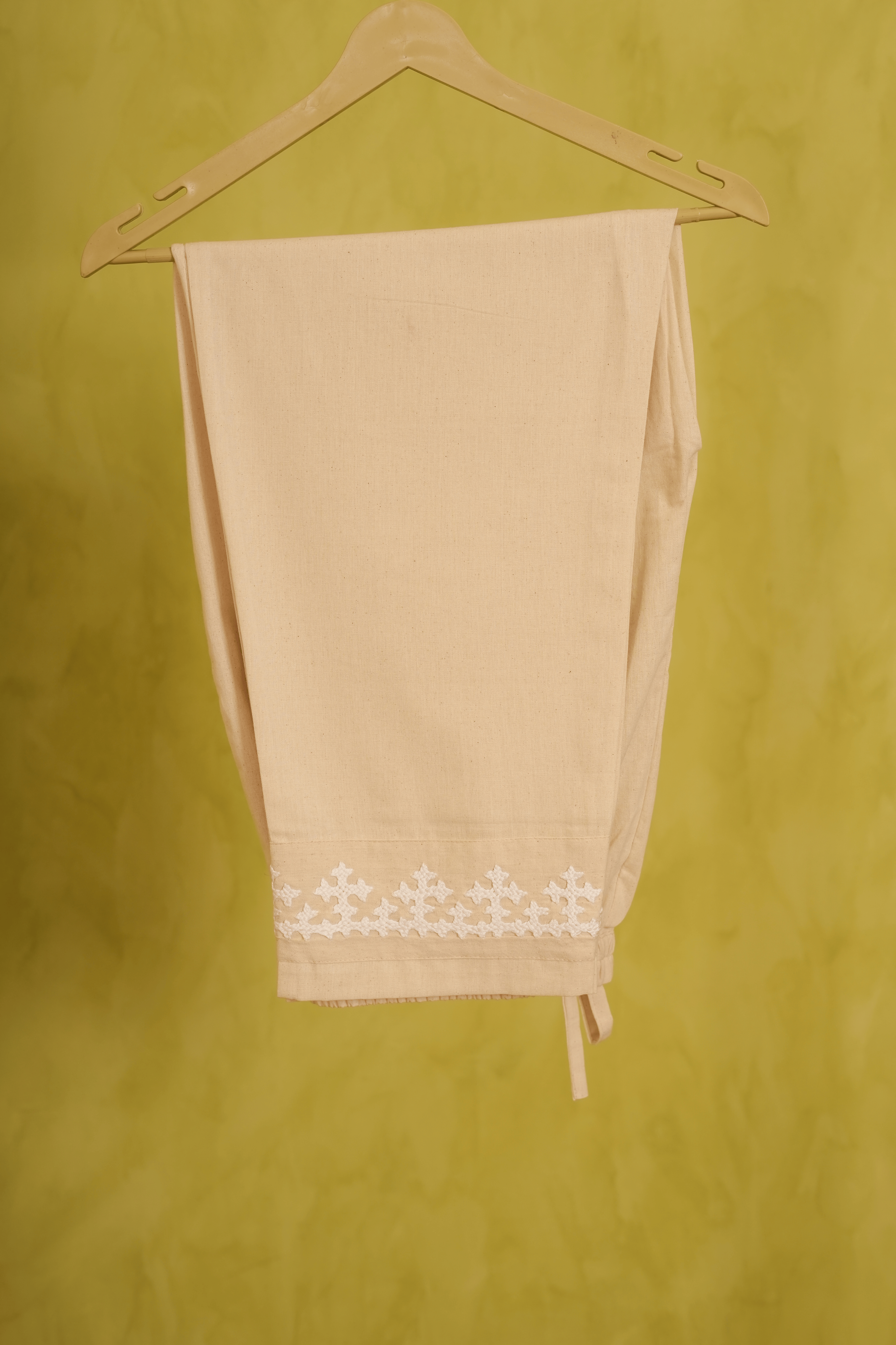 Beige Cotton- Linen pants with Sindhi Embroidery ( LIMITED EDIT )