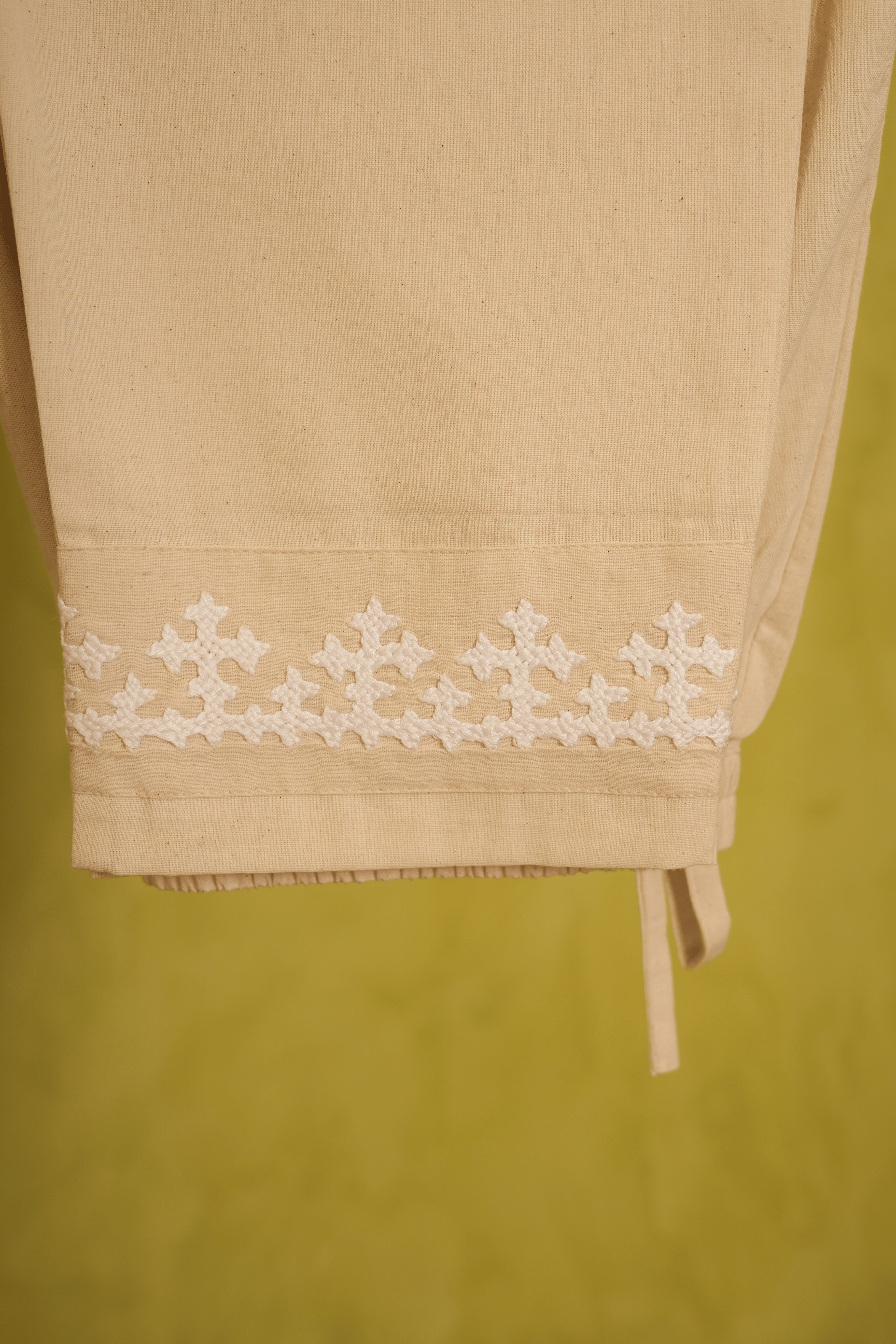 Beige Cotton- Linen pants with Sindhi Embroidery ( LIMITED EDIT )