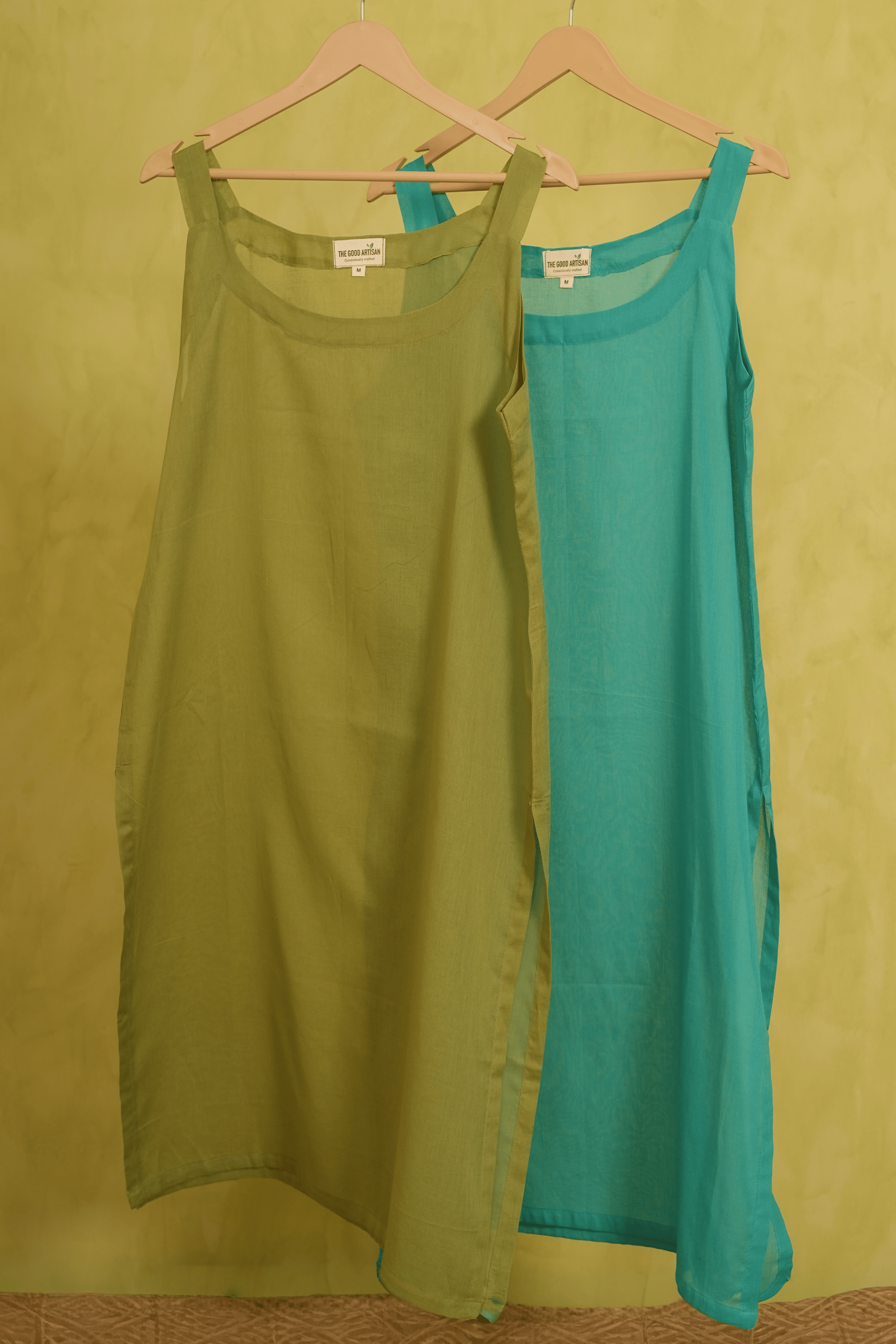 Combo Offer- Henna green and Sea green voile/mulmul slips ( Round neck )