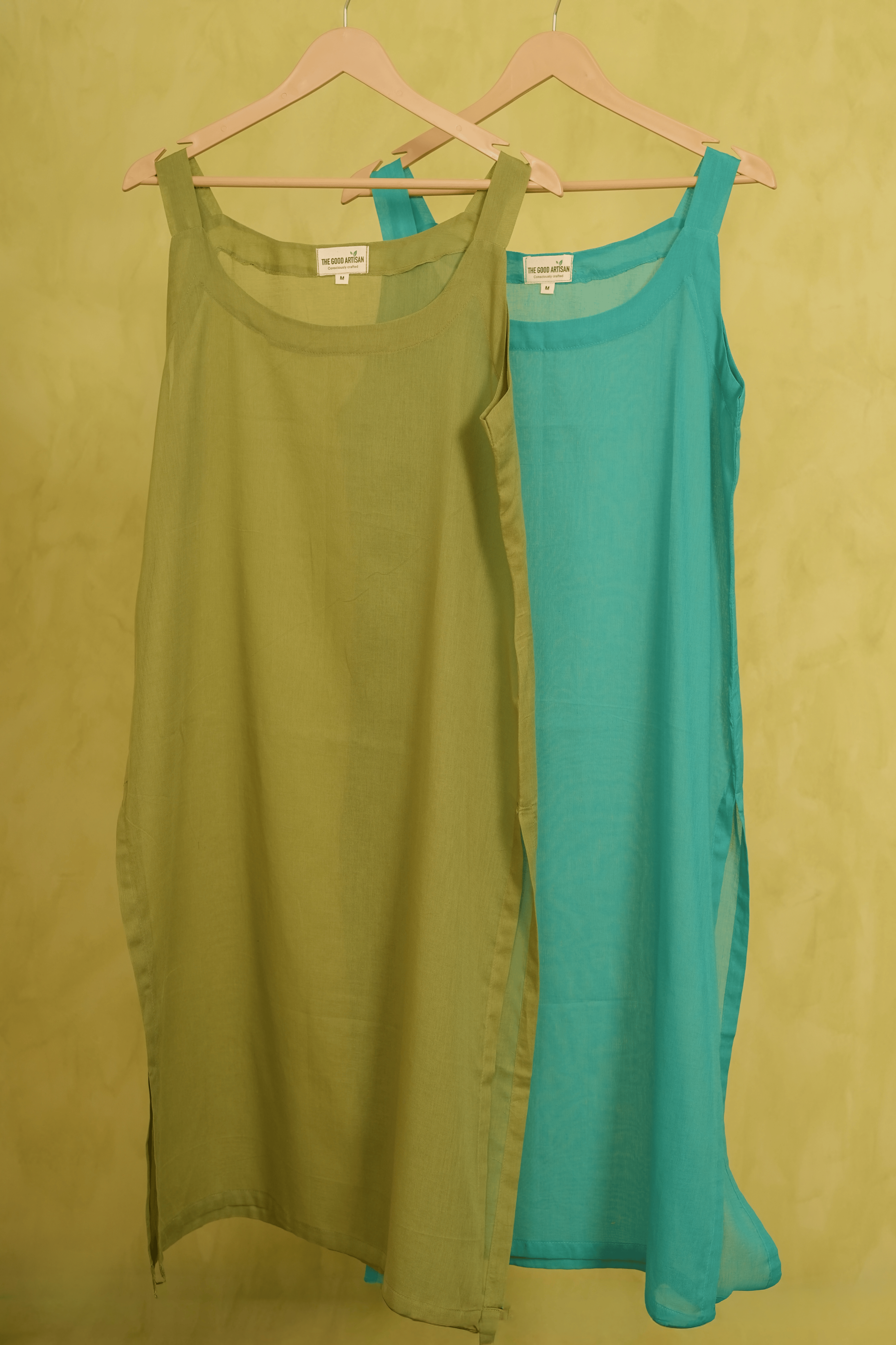 Combo Offer- Henna green and Sea green voile/mulmul slips ( Round neck )