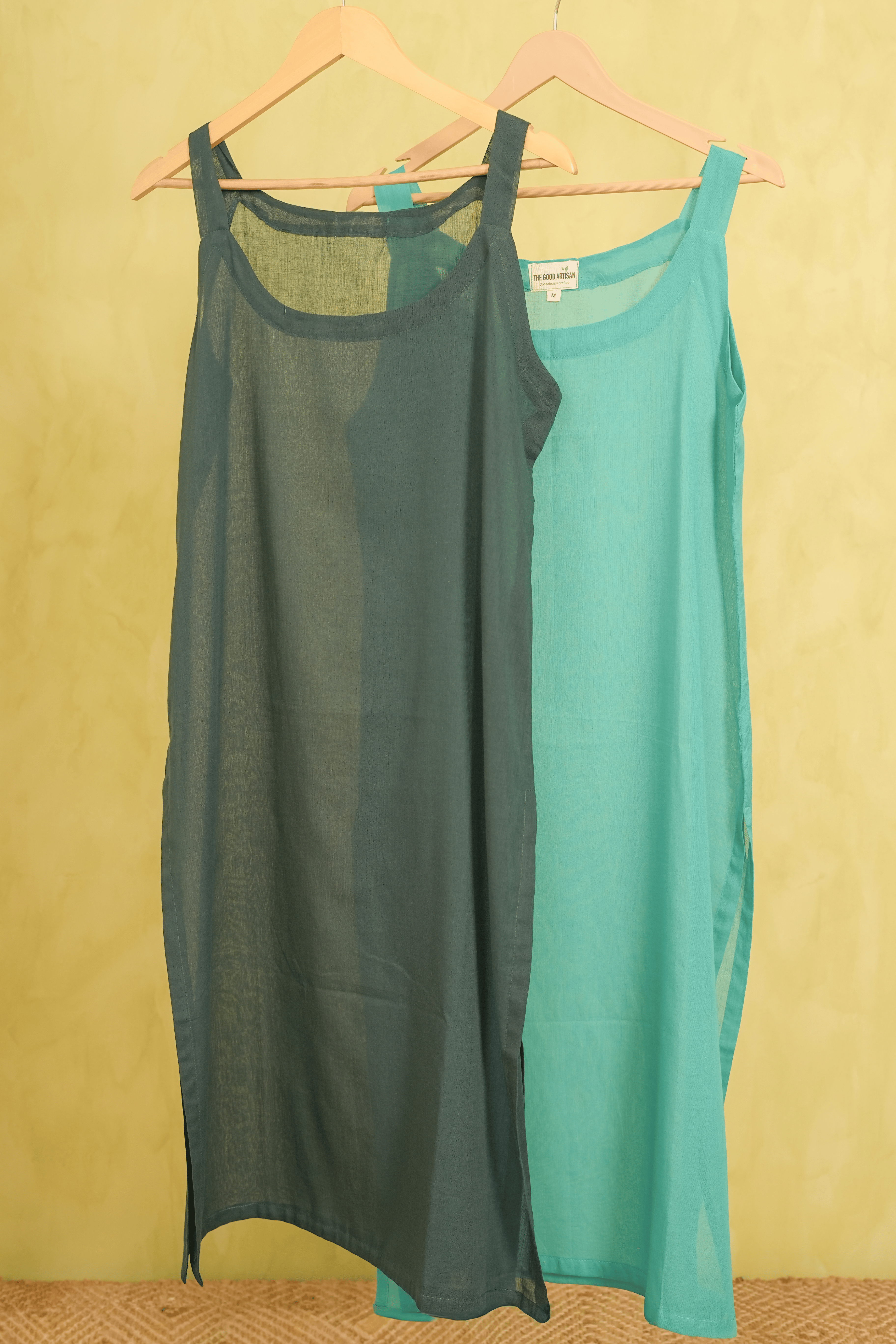 Combo Offer- Dark olive and Sea green voile/ mulmul slips ( Round neck )