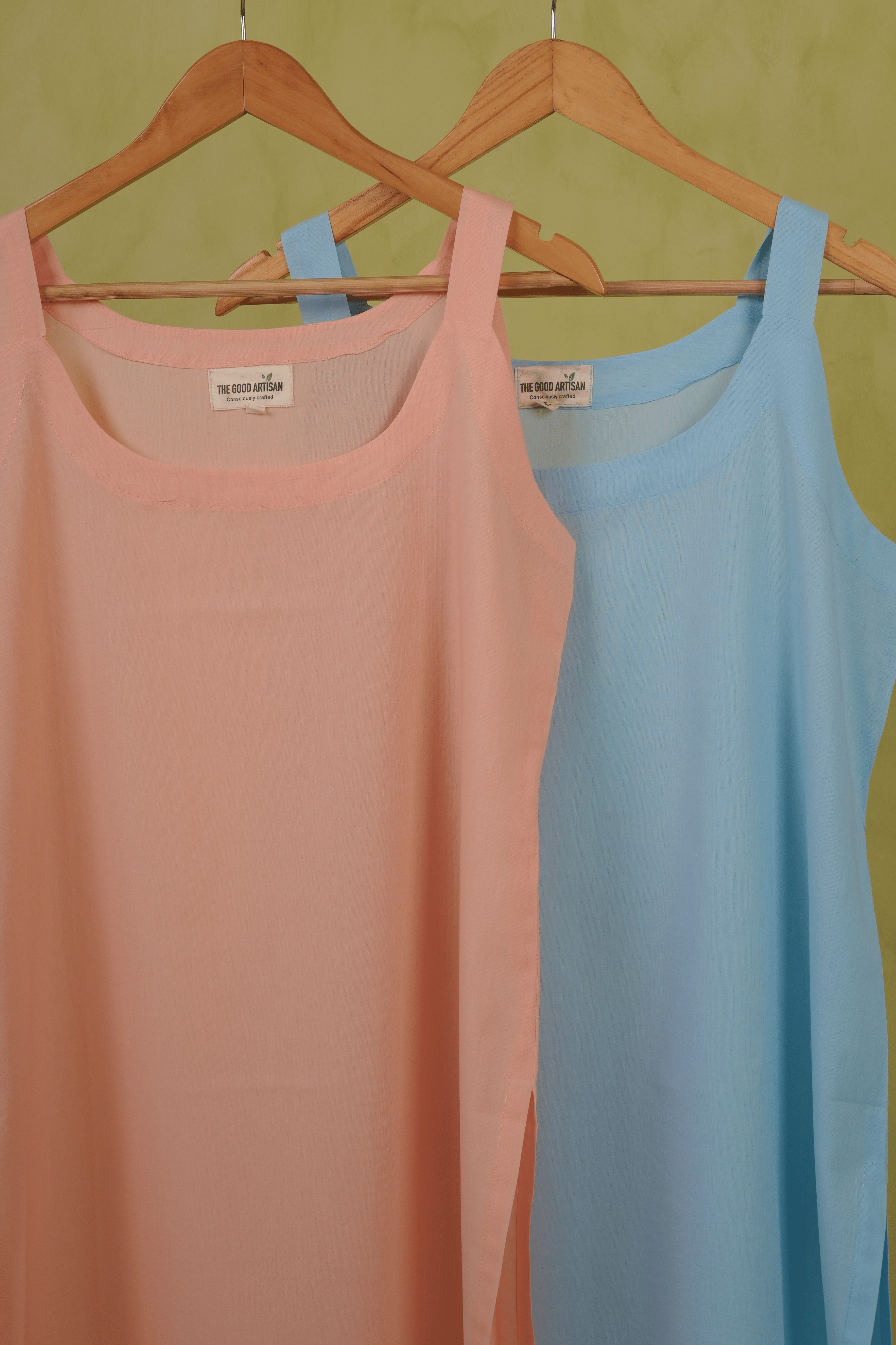 Combo of -PEACH AND BLUE COTTON SLIPS