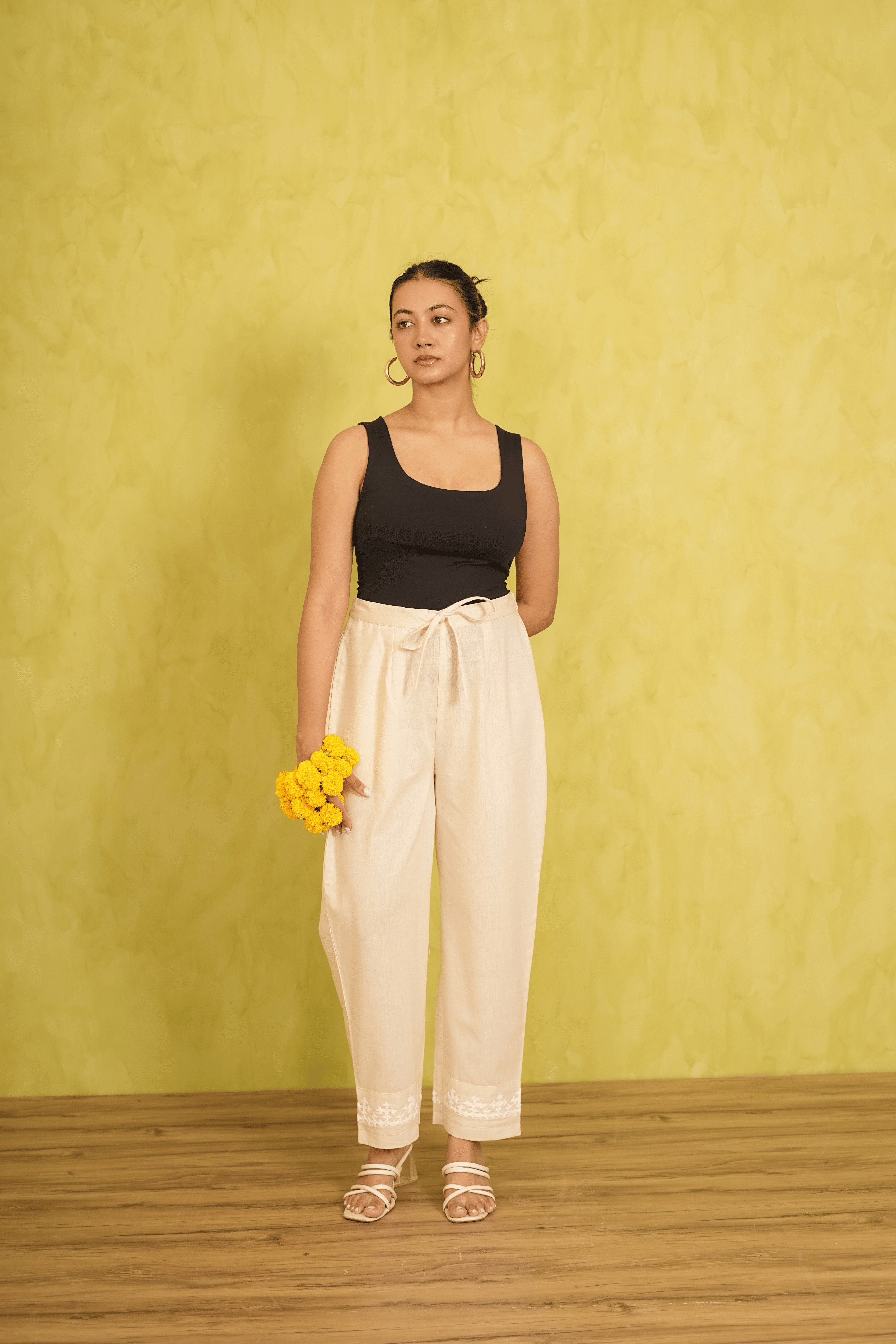 Beige Cotton- Linen pants with Sindhi Embroidery ( LIMITED EDIT )