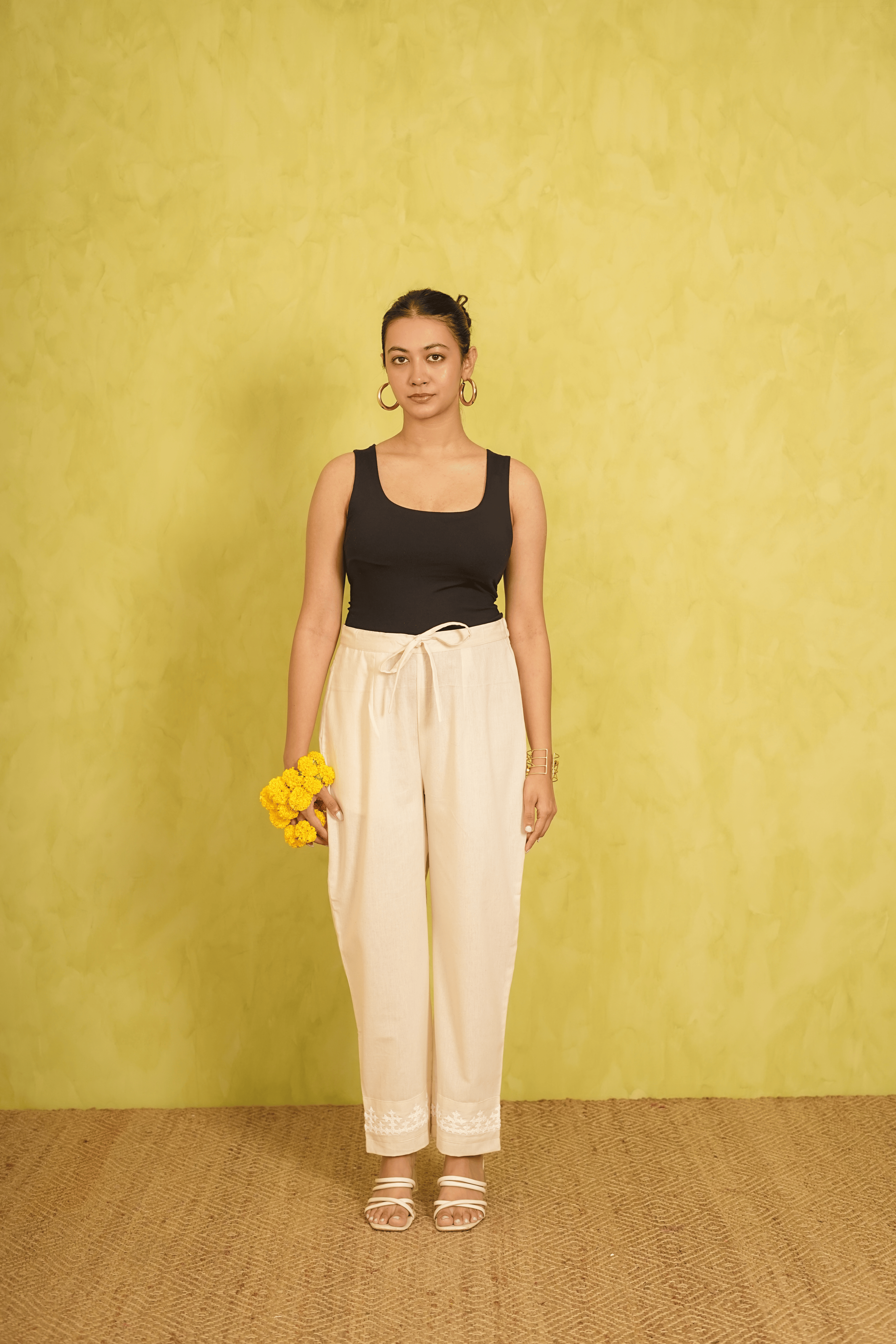 Beige Cotton- Linen pants with Sindhi Embroidery ( LIMITED EDIT )