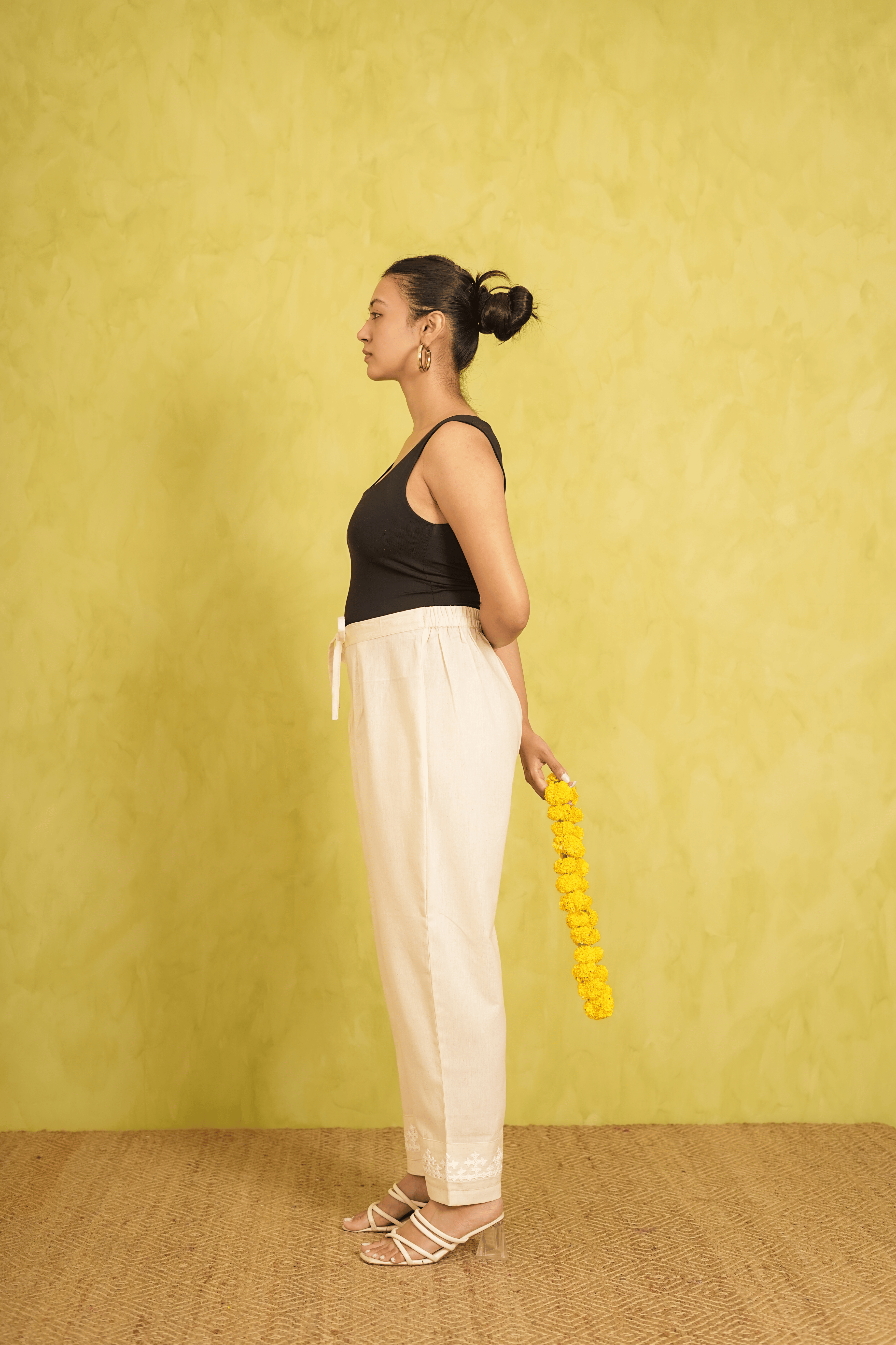 Beige Cotton- Linen pants with Sindhi Embroidery ( LIMITED EDIT )