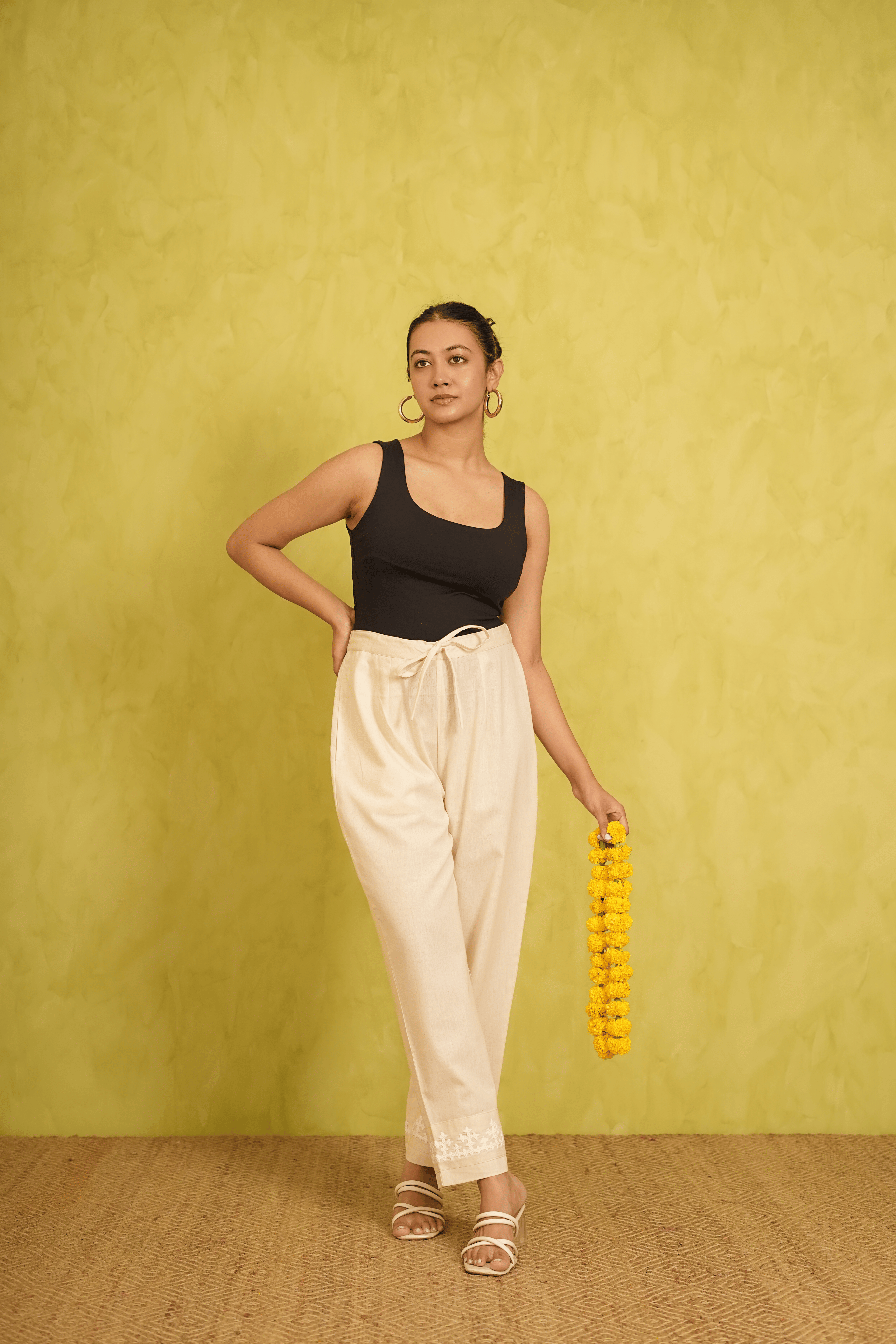 Beige Cotton- Linen pants with Sindhi Embroidery ( LIMITED EDIT )