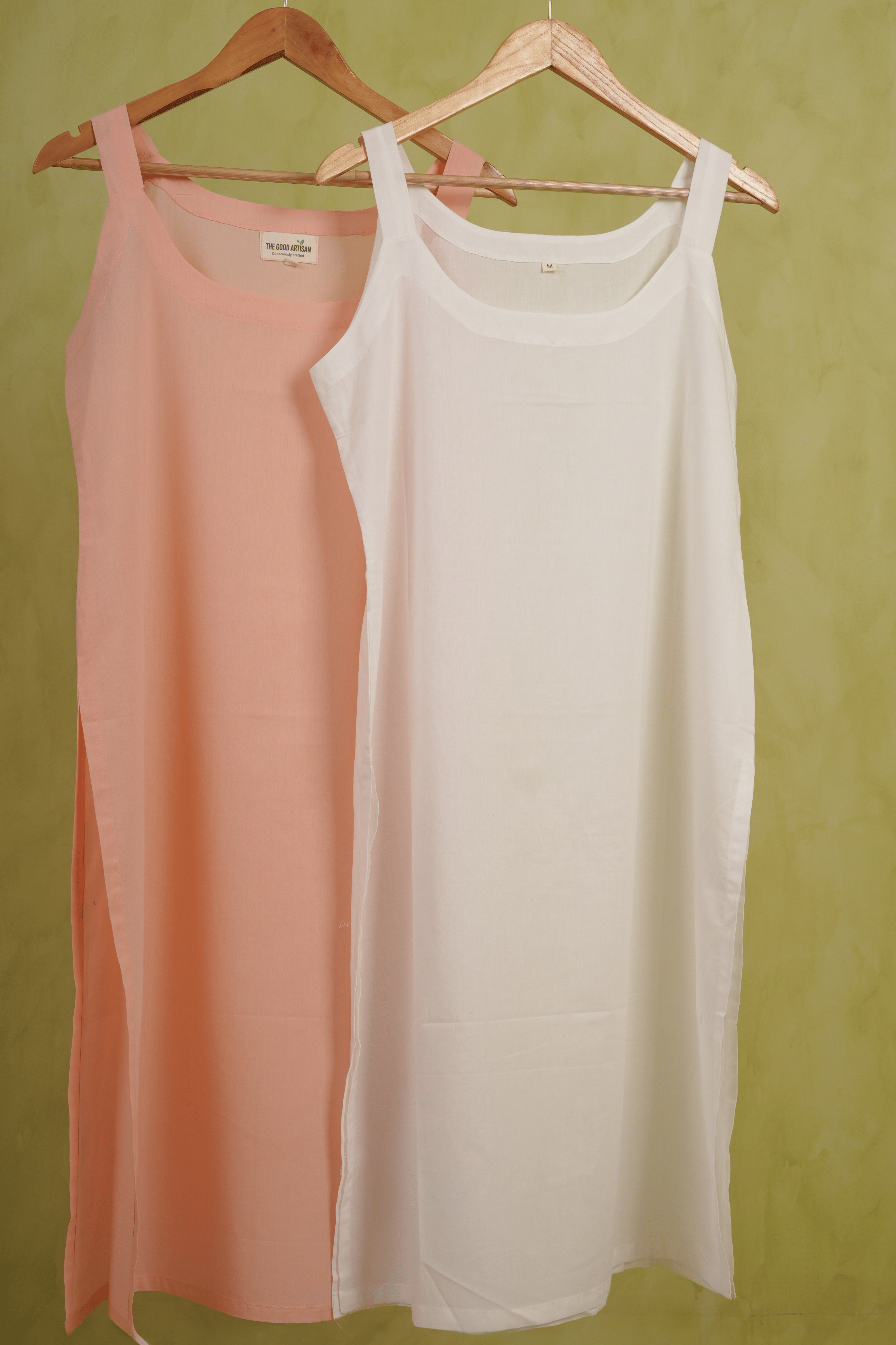 Combo offer- PEACH AND WHITE COTTON SLIPS