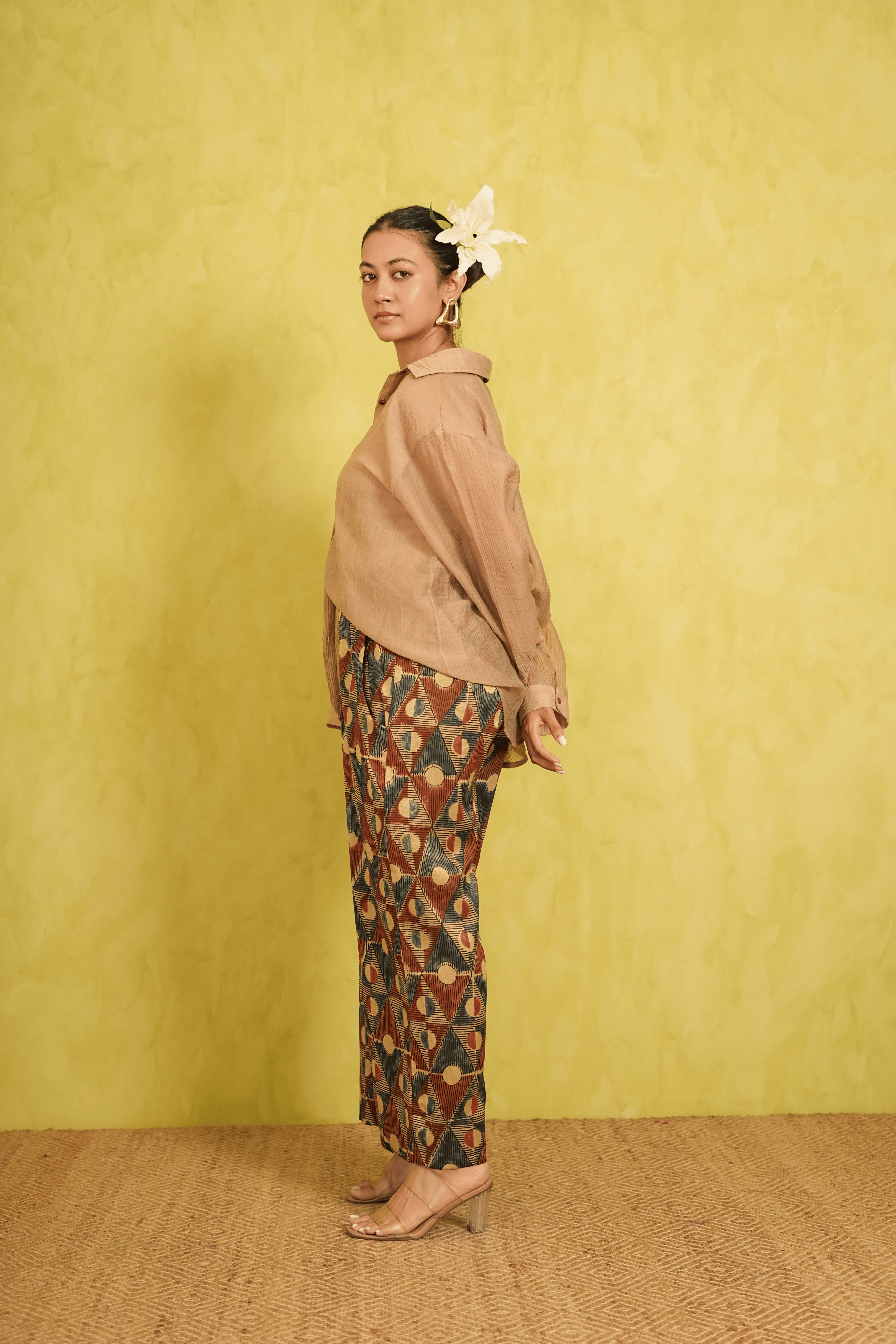 Ajrakh Ivory Mashru Silk Pants in Geometrical print( LIMITED EDITION )