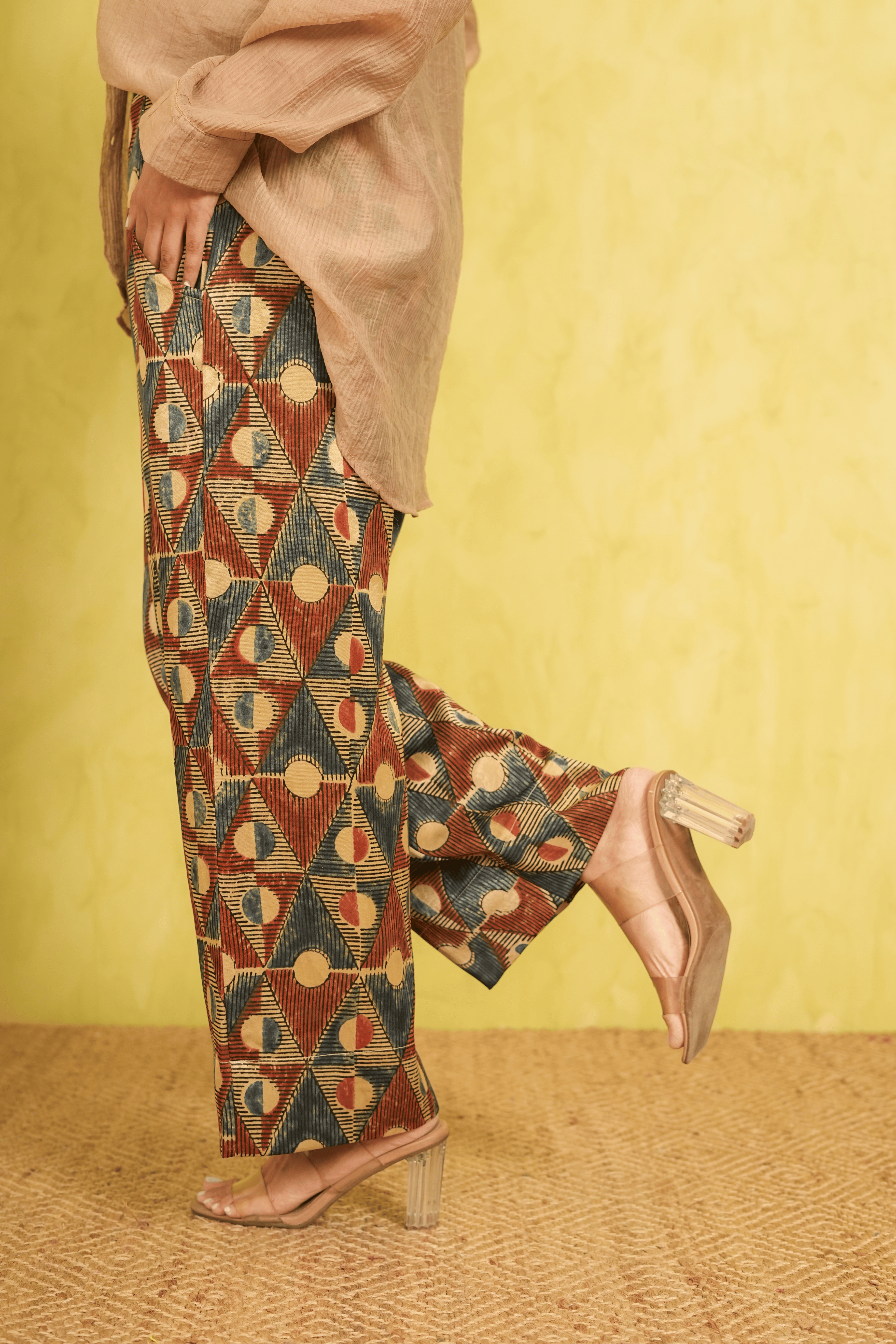 Ajrakh Ivory Mashru Silk Pants in Geometrical print( LIMITED EDITION )