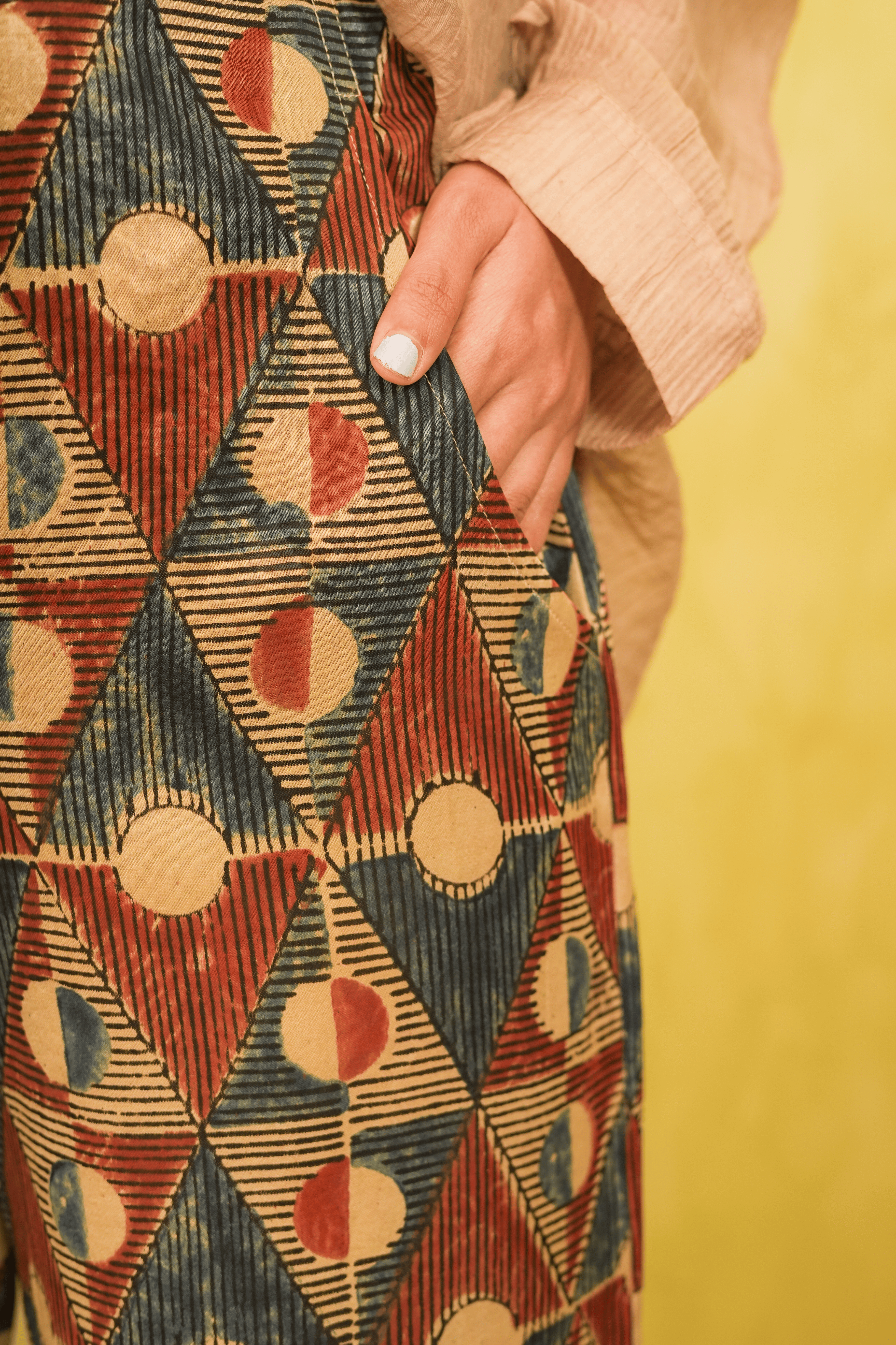 Ajrakh Ivory Mashru Silk Pants in Geometrical print( LIMITED EDITION )