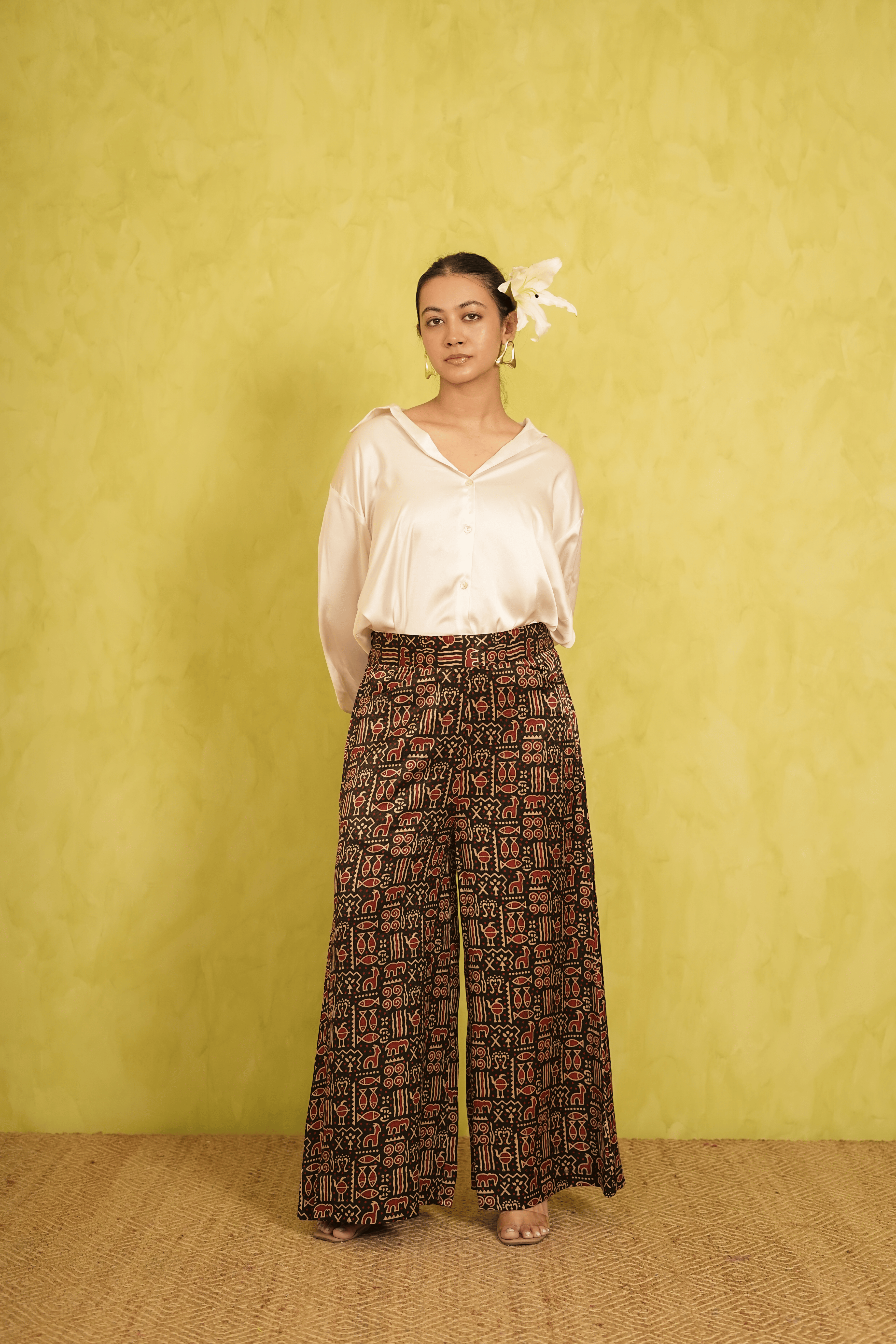 Ajrakh Mashru Silk Culottes in Black and Maroon ( LIMITED EDITION )