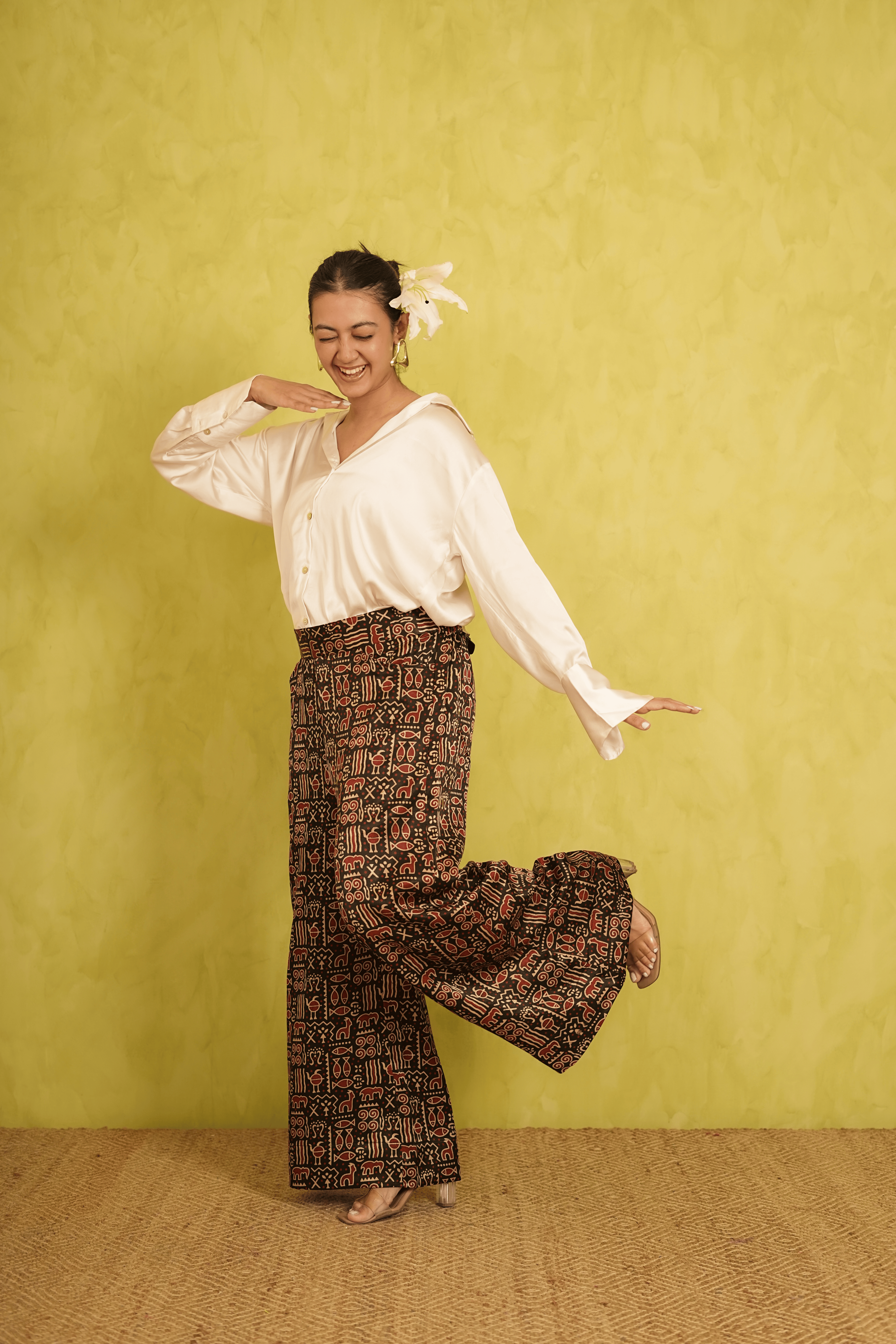 Ajrakh Mashru Silk Culottes in Black and Maroon ( LIMITED EDITION )