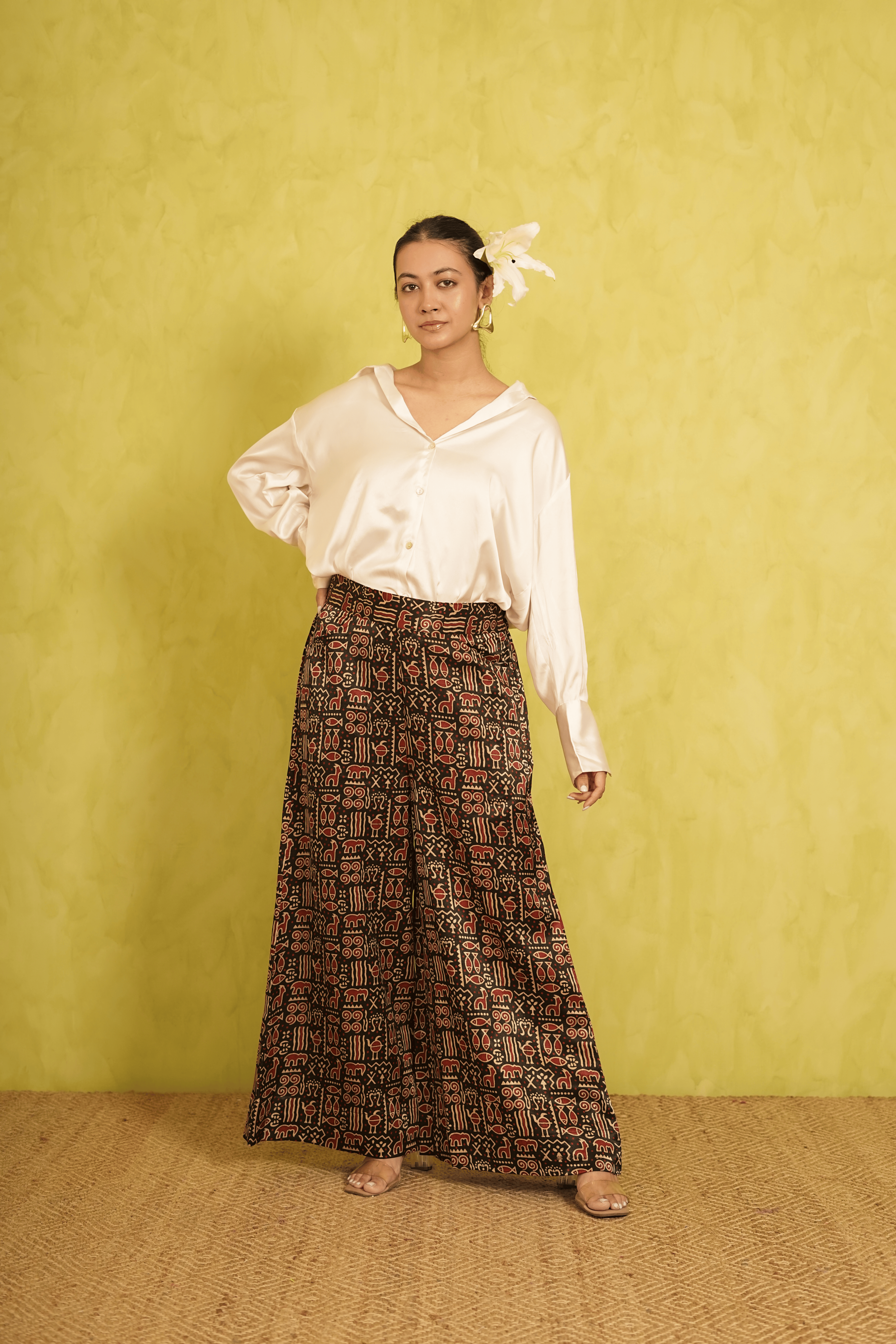 Ajrakh Mashru Silk Culottes in Black and Maroon ( LIMITED EDITION )