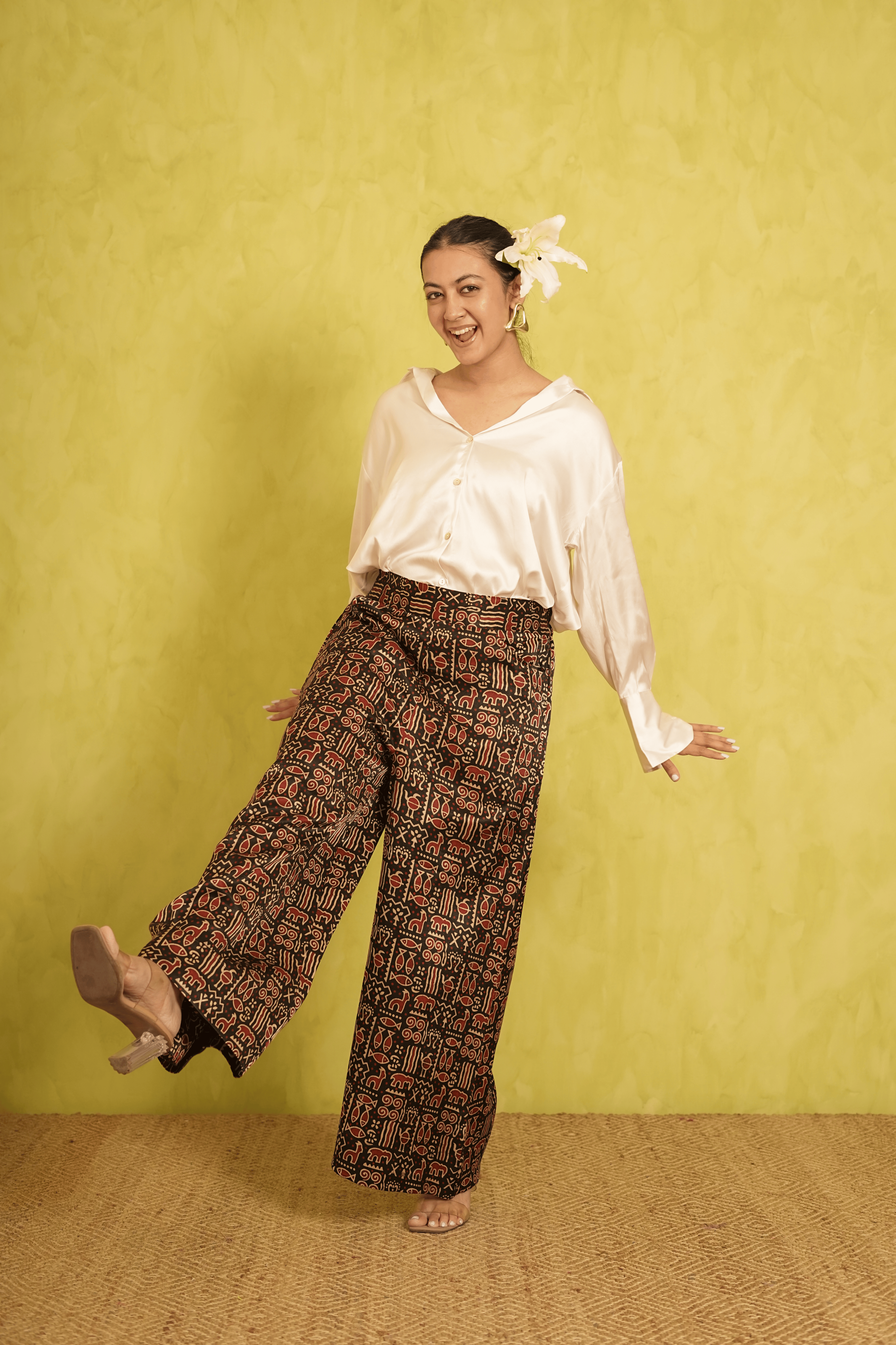 Ajrakh Mashru Silk Culottes in Black and Maroon ( LIMITED EDITION )