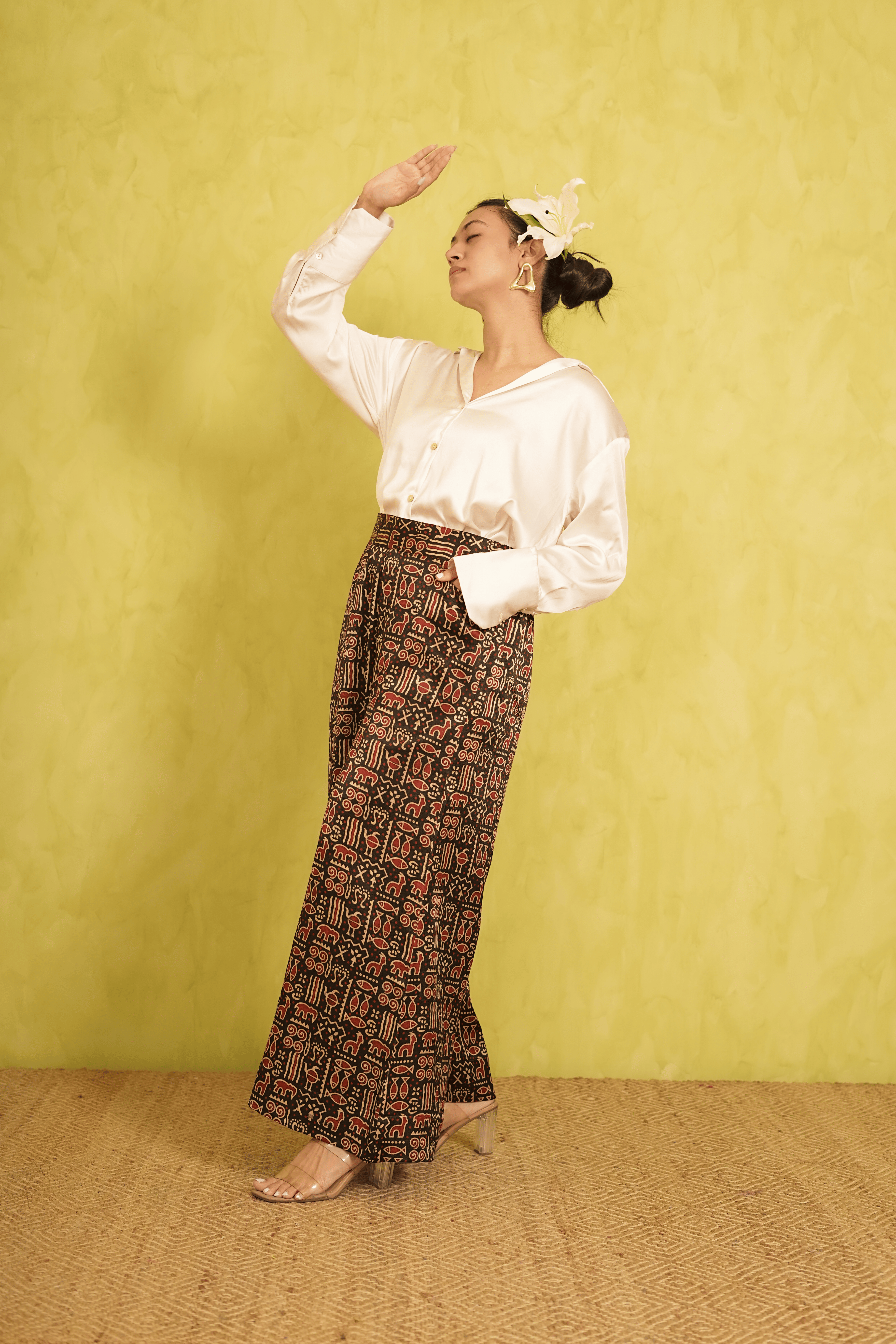 Ajrakh Mashru Silk Culottes in Black and Maroon ( LIMITED EDITION )