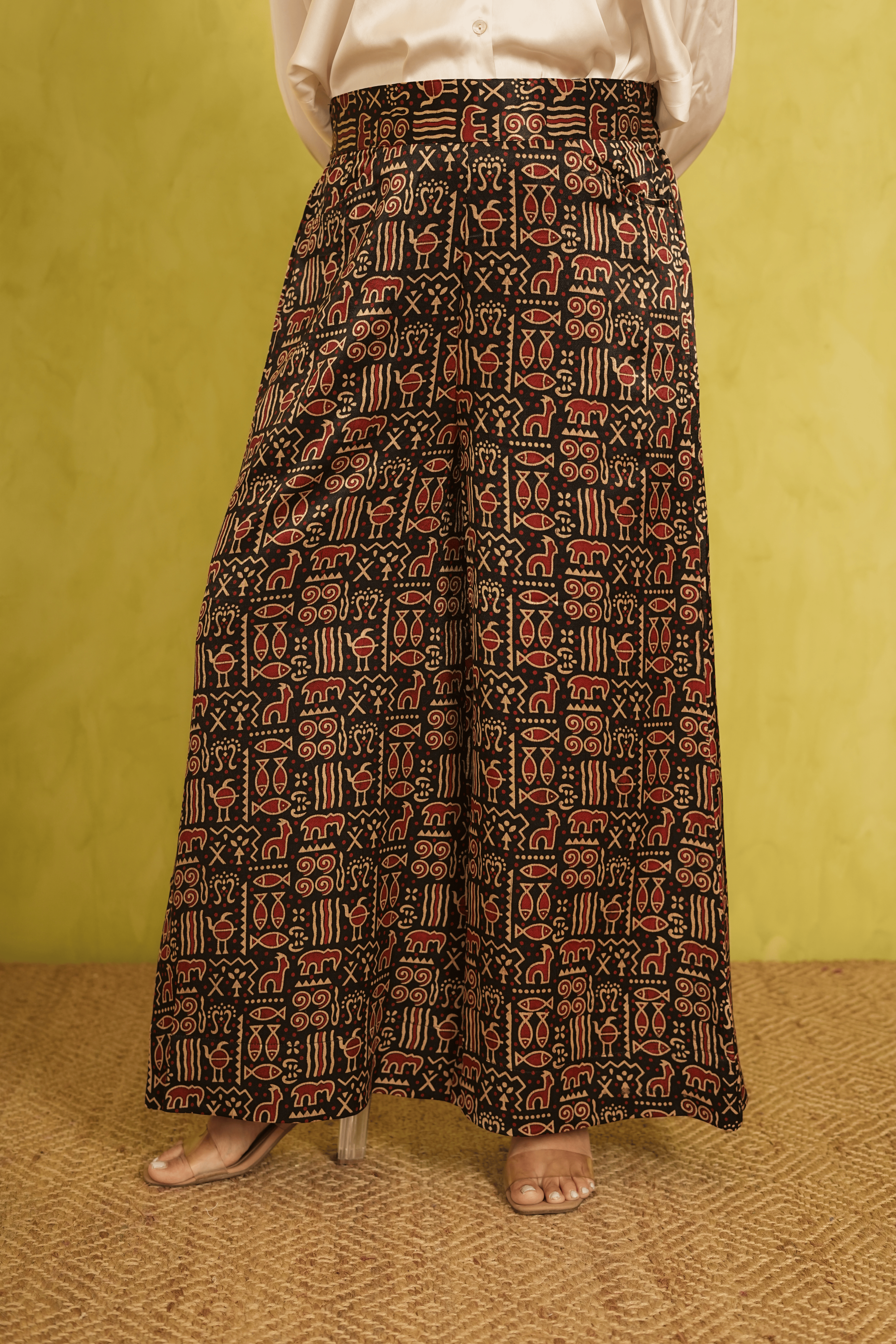 Ajrakh Mashru Silk Culottes in Black and Maroon ( LIMITED EDITION )