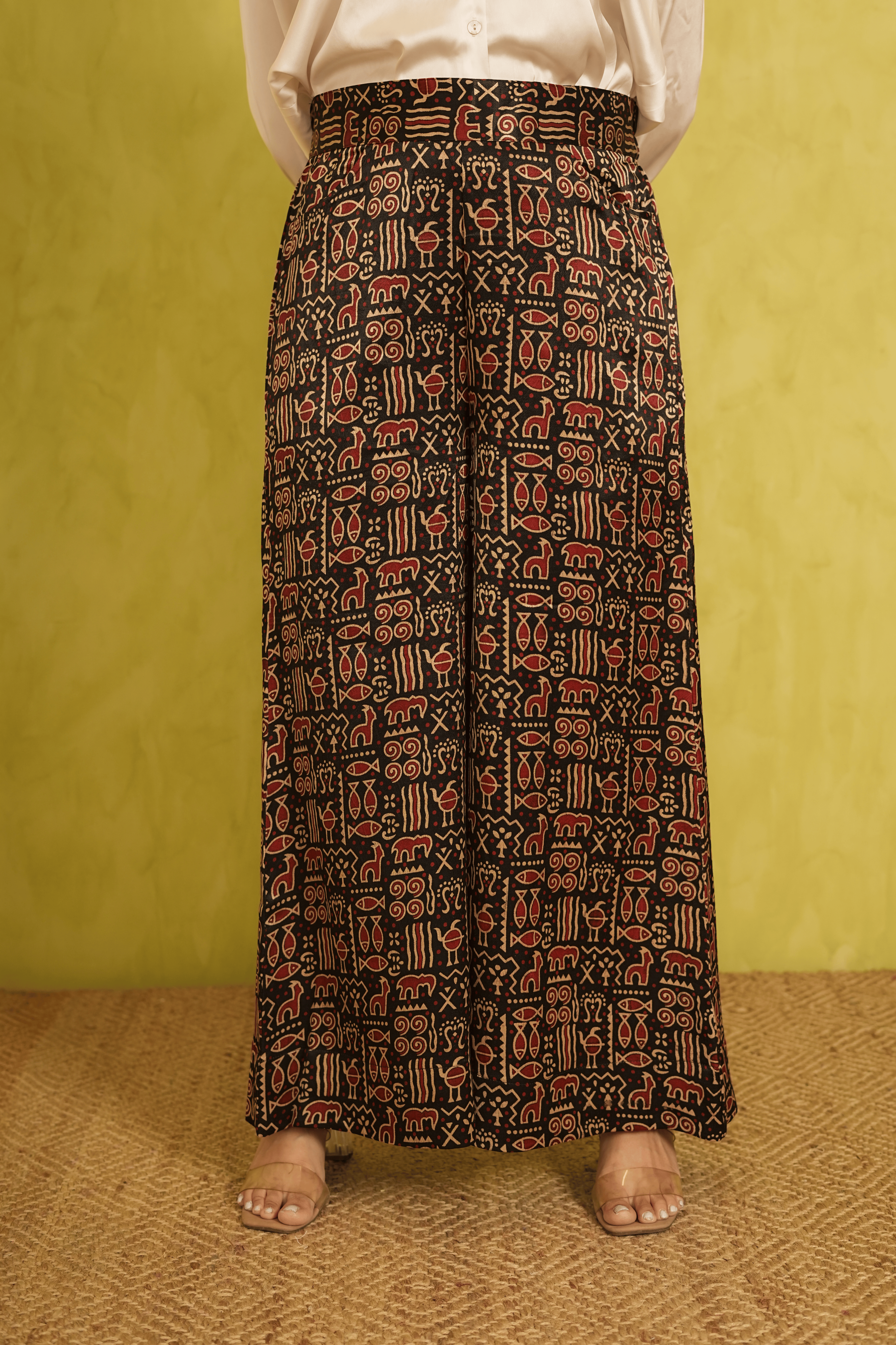 Ajrakh Mashru Silk Culottes in Black and Maroon ( LIMITED EDITION )