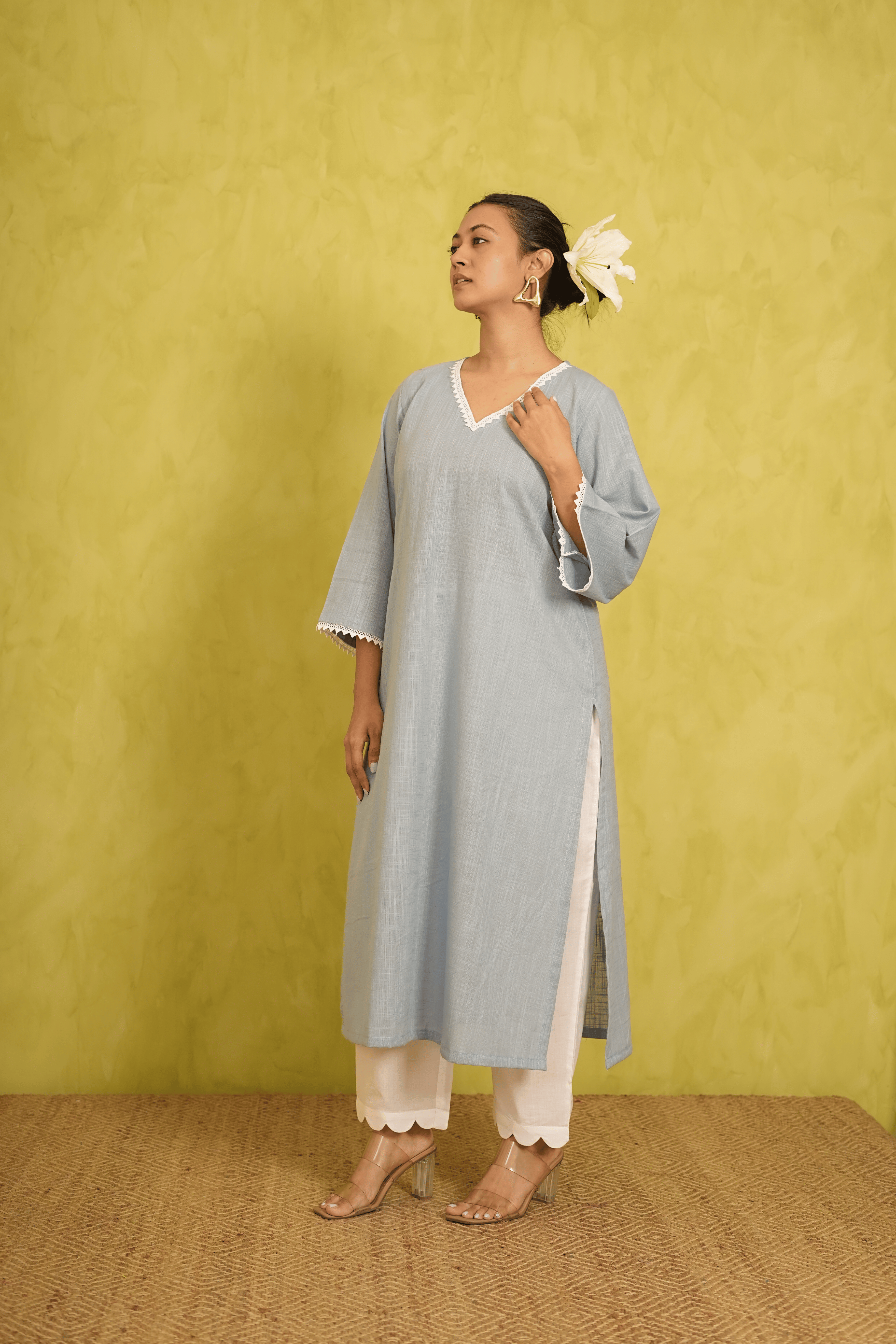 Ash Blue Cotton Slub Kurta