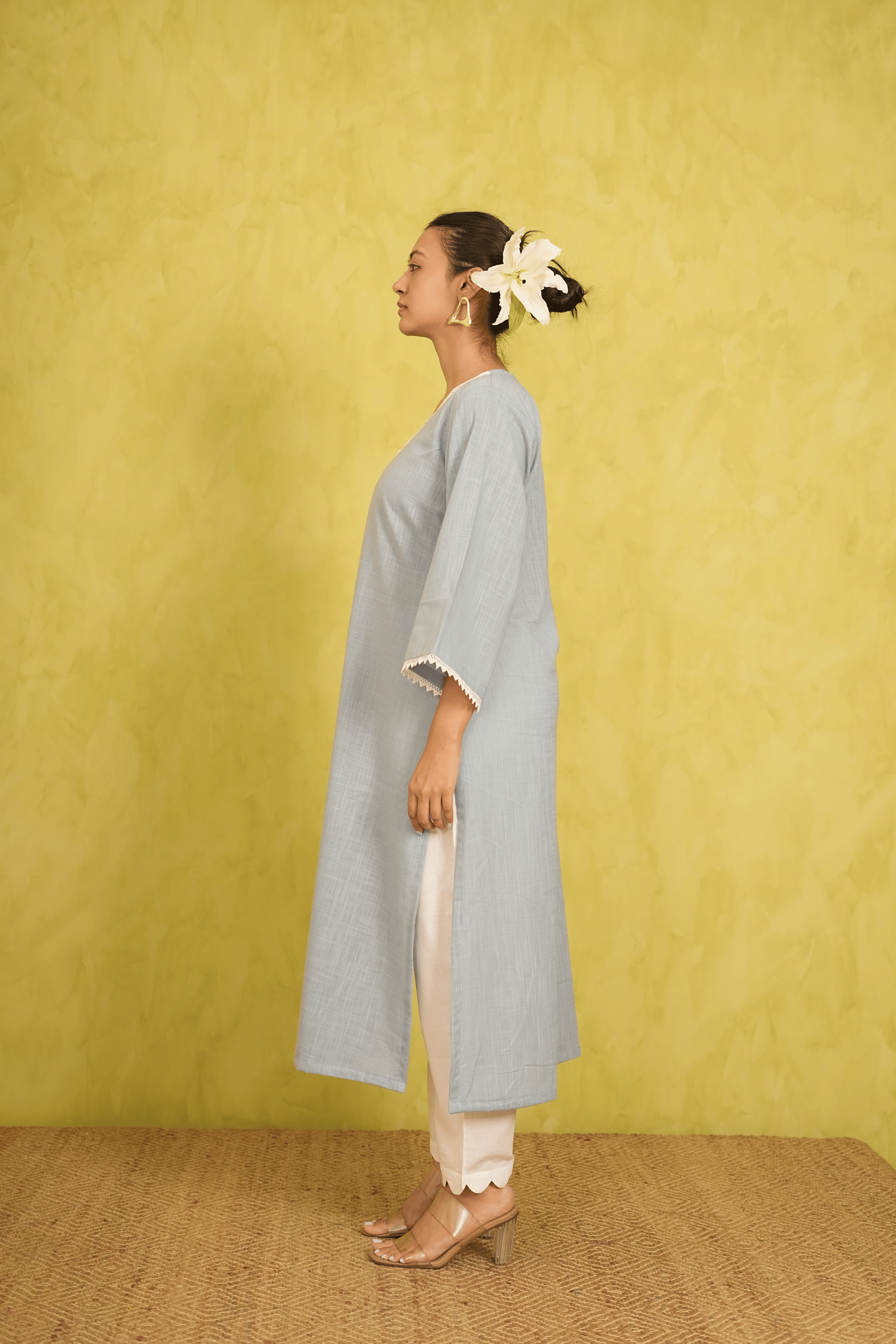Ash Blue Cotton Slub Kurta