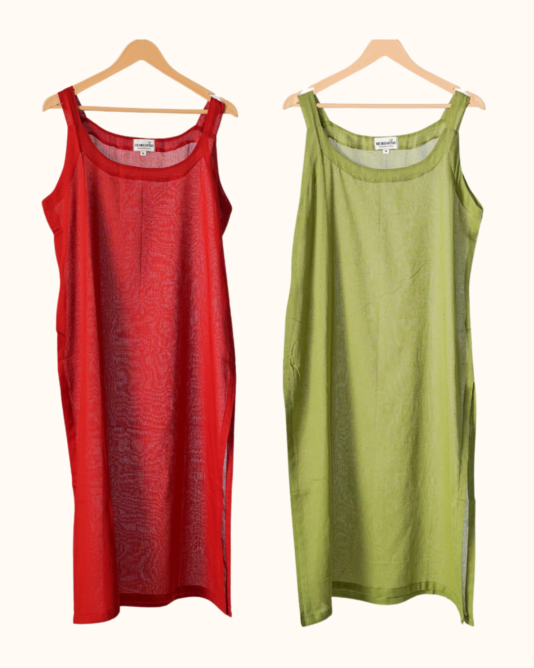 Combo offer- Red and Henna Green mulmul slip - Round neck
