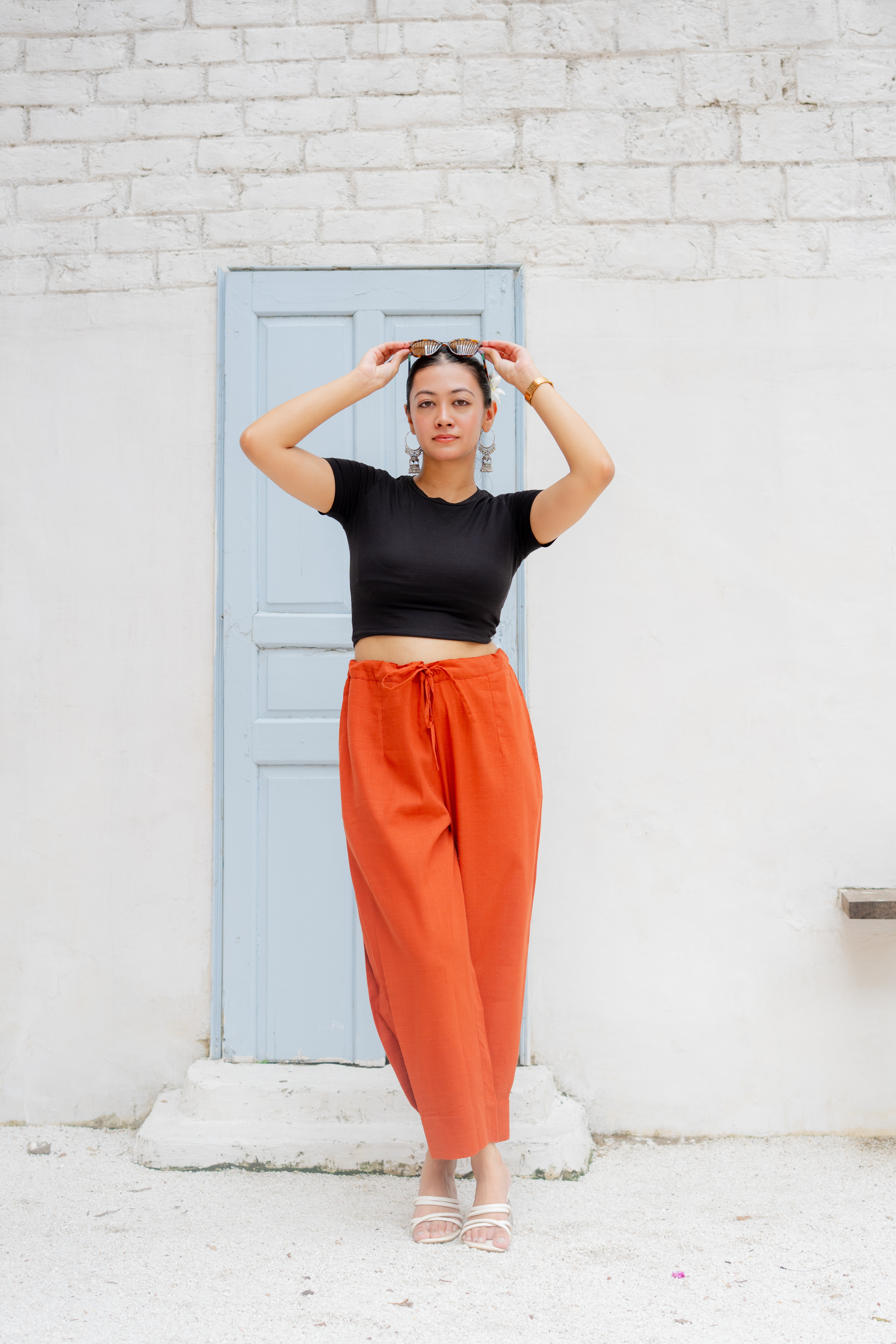 Hibiscus- Crimson Red Cotton Pants